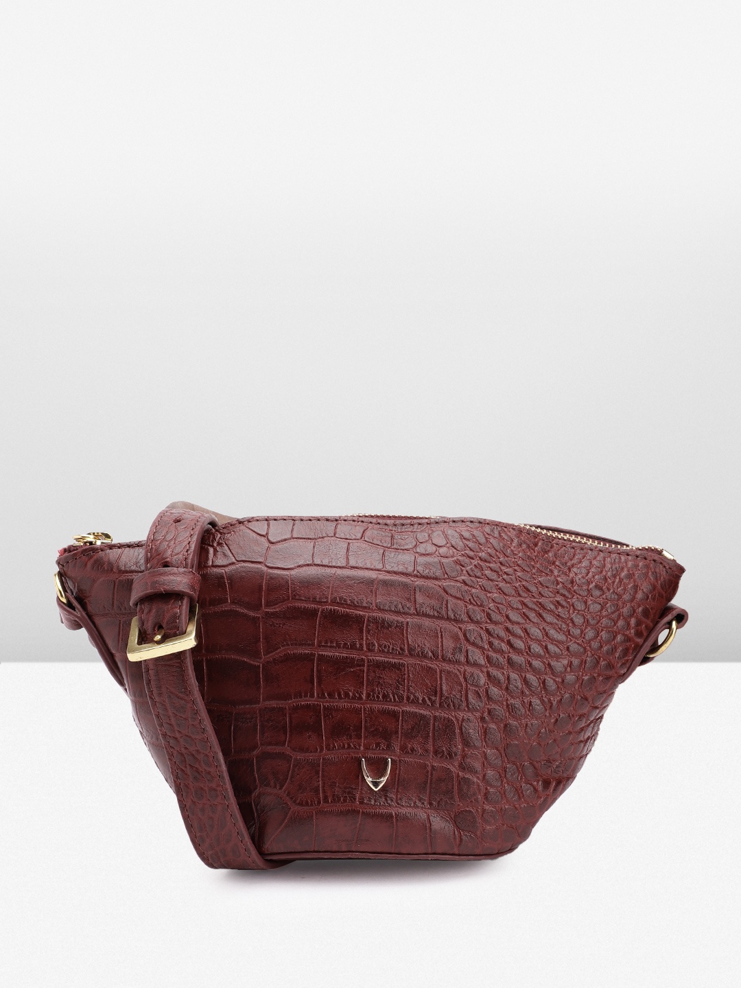 

Hidesign Croc Textured Leather Structured Shoulder Bag, Maroon