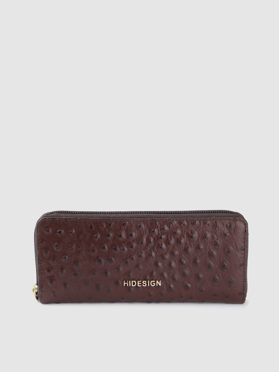

Hidesign Women Geometric Textured Leather Zip Around Wallet, Coffee brown