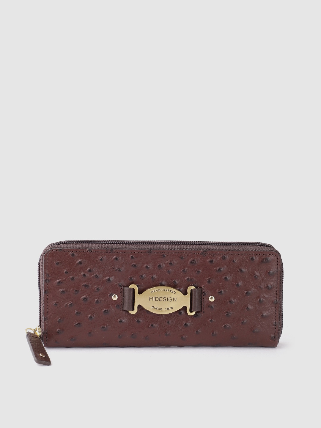 

Hidesign Women Textured Leather Zip Around Wallet, Coffee brown