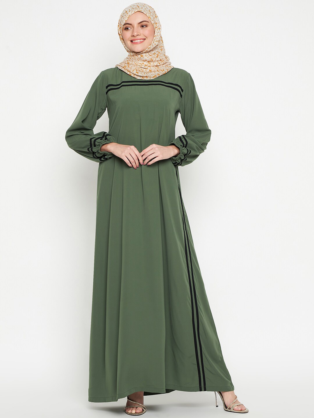 

NABIA Puff Sleeves A-Line Abaya Burqa, Green