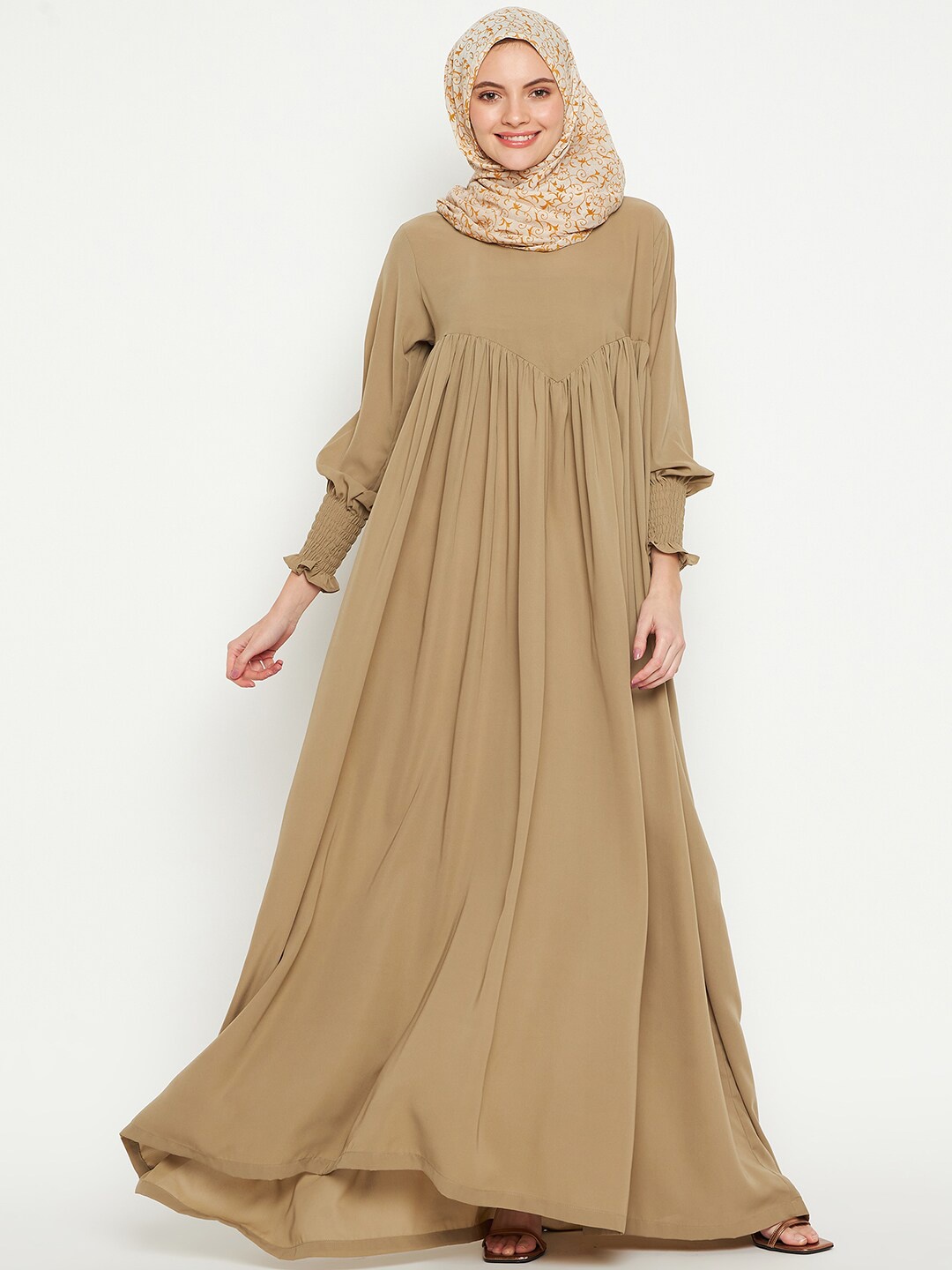 

NABIA Puff Sleeves A-Line Abaya Burqas, Beige