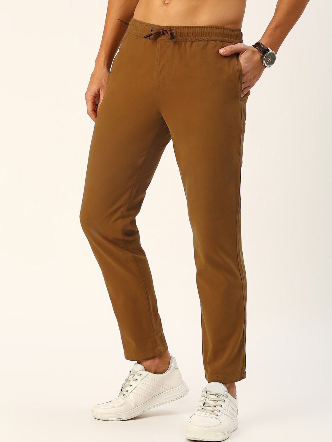 

Metronaut Men Smart Slim Fit Easy Wash Chinos Trousers, Brown