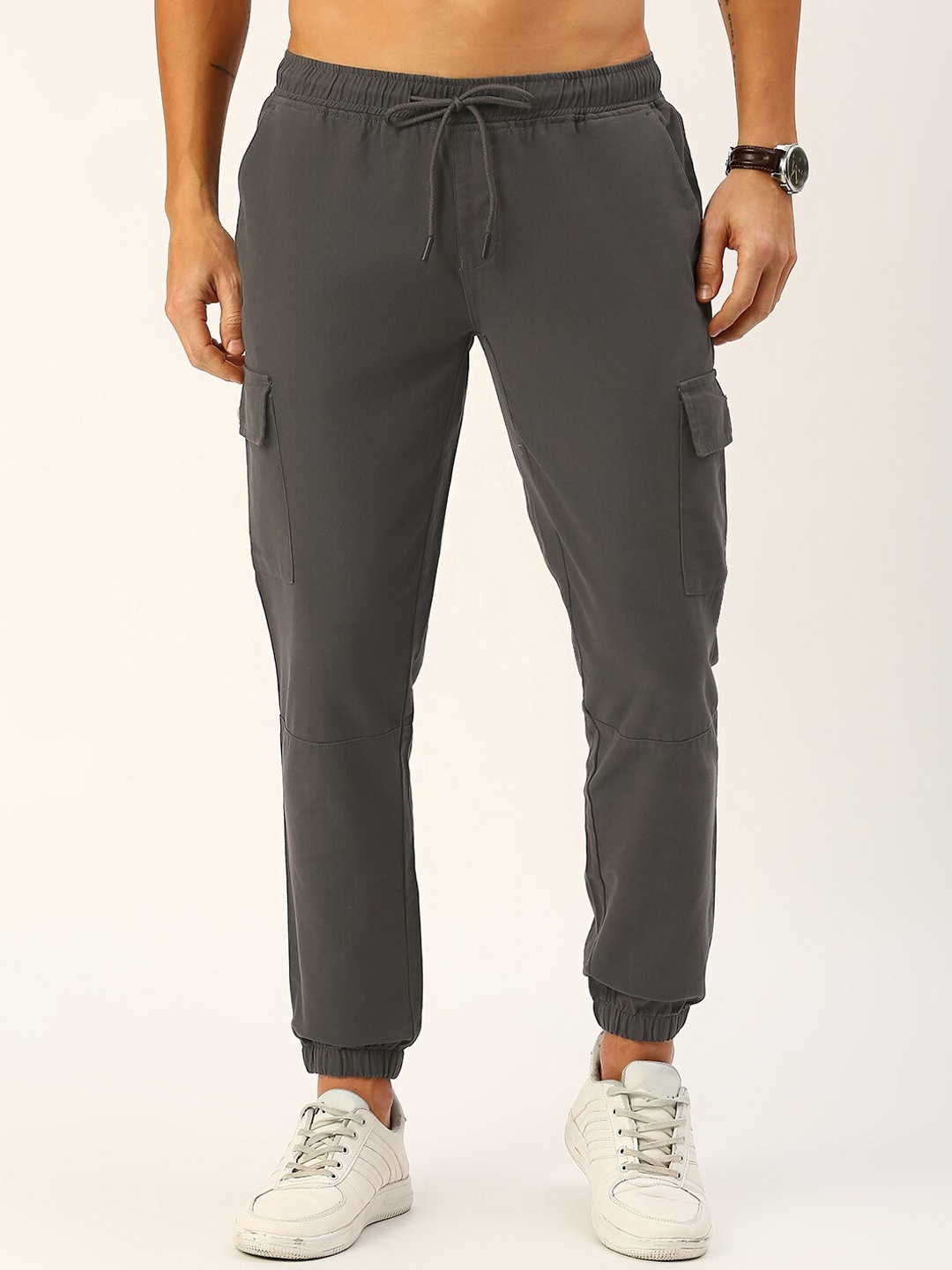 

Metronaut Men Smart Slim Fit Easy Wash Cargo Trousers, Grey