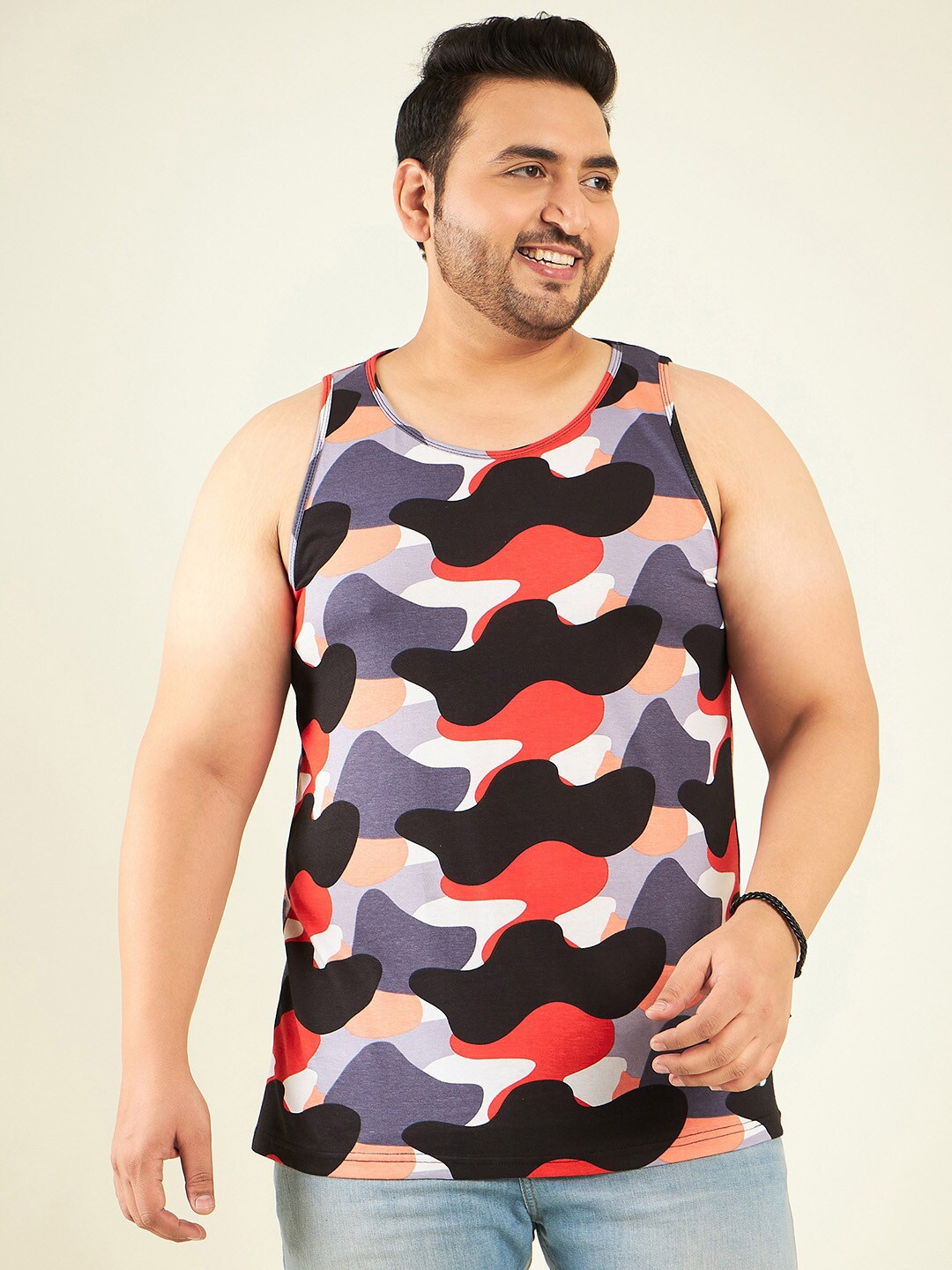 

Rodzen Plus Size Abstract Printed Sleeveless Cotton T-shirt, Grey