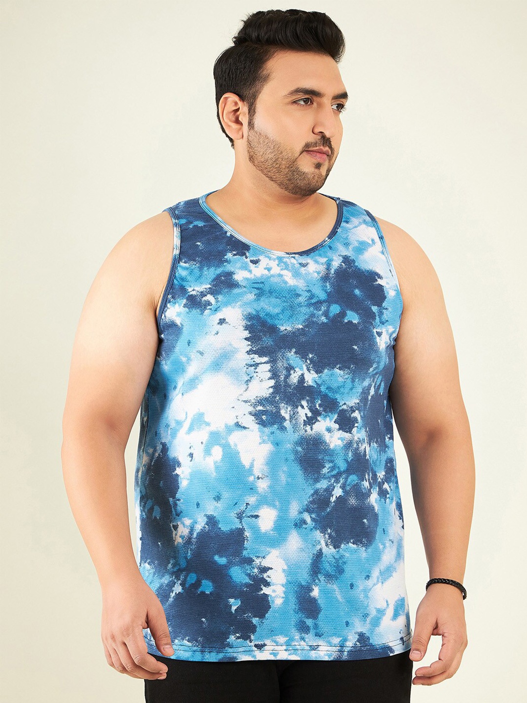 

Rodzen Plus Size Tie & Dye Sleeveless Cotton T-shirt, Blue