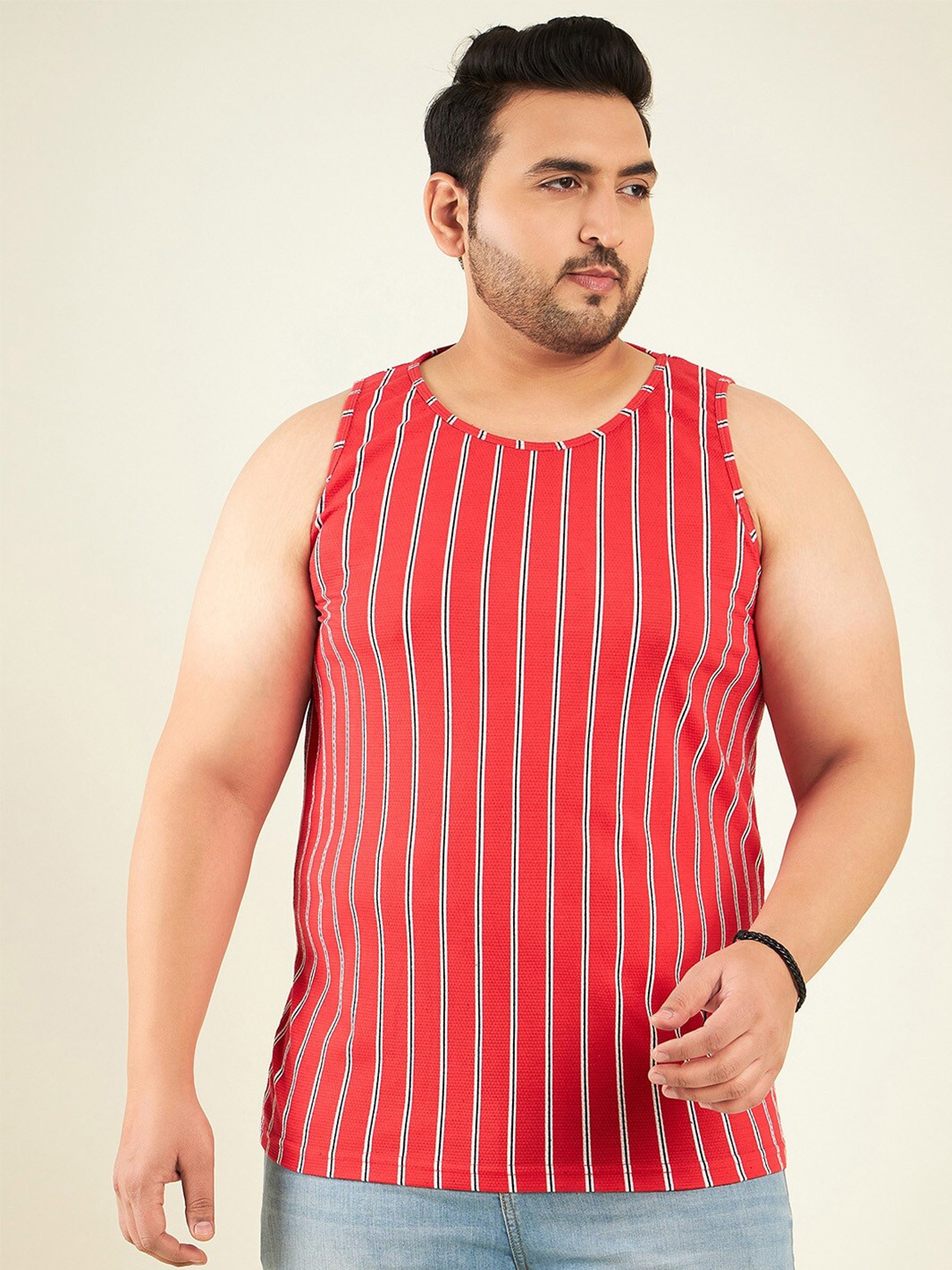 

Rodzen Plus Size Striped Sleeveless Cotton T-shirt, Red