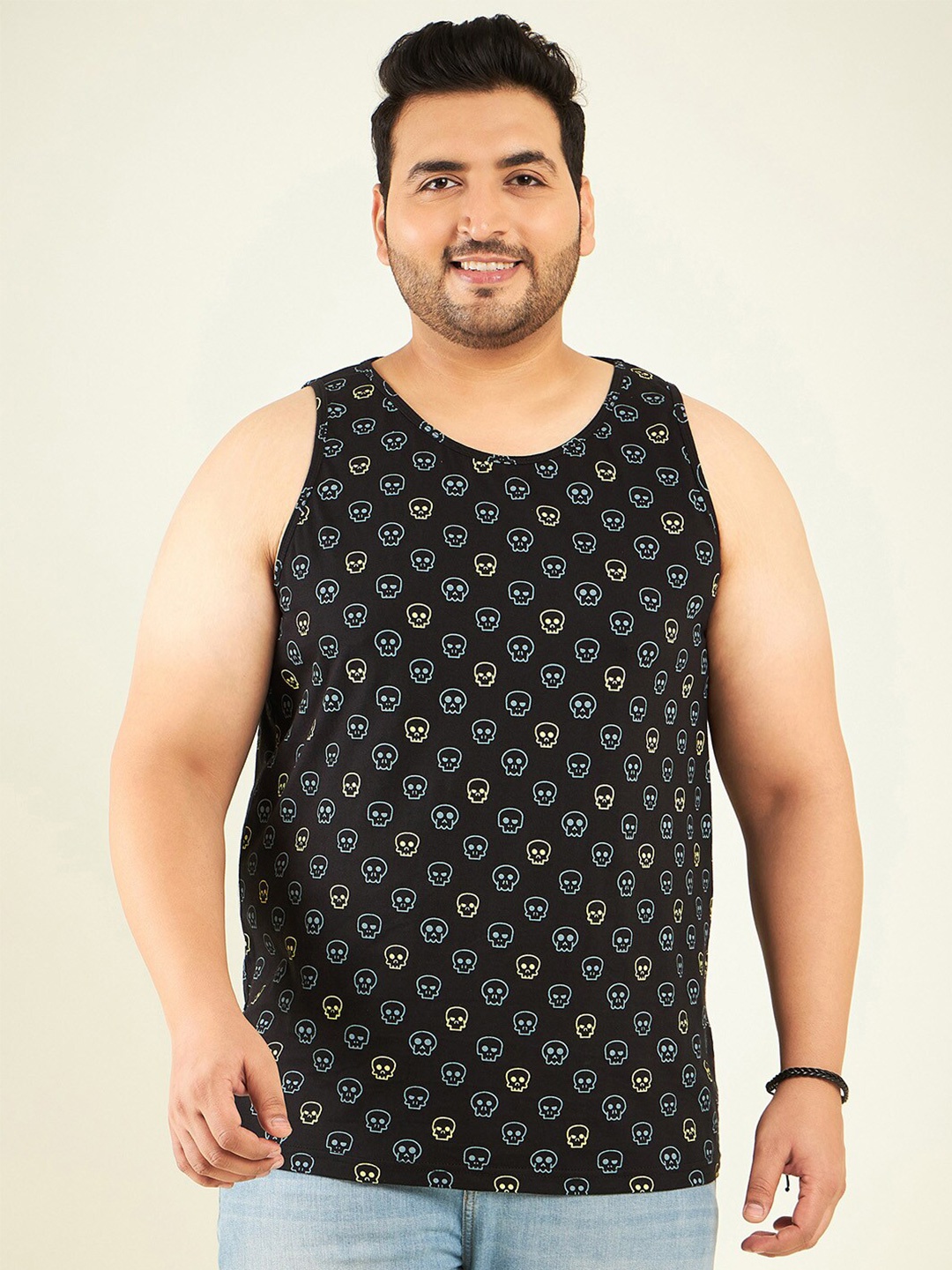 

Rodzen Plus Size Conversational Printed Sleeveless Cotton T-shirt, Black