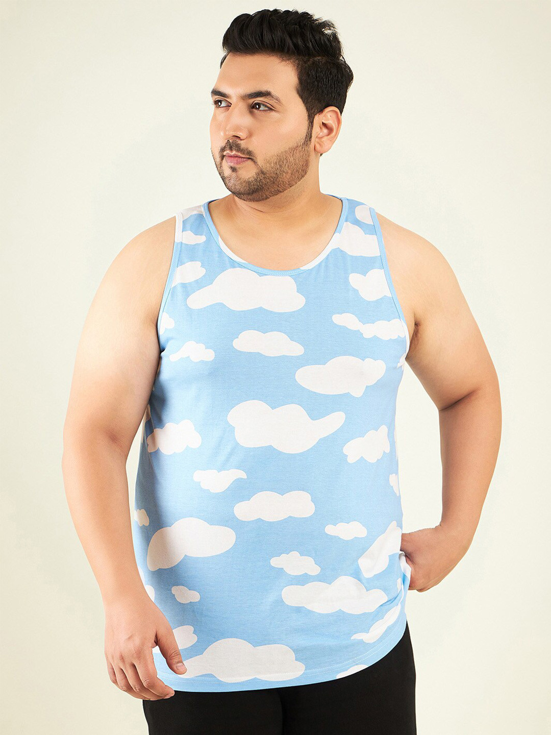 

Rodzen Plus Size Graphic Printed Sleeveless Cotton T-shirt, Blue