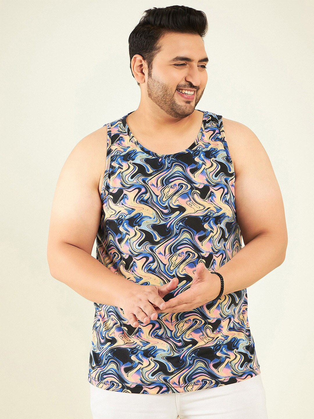 

Rodzen Plus Size Abstract Printed Sleeveless T-shirt, Black