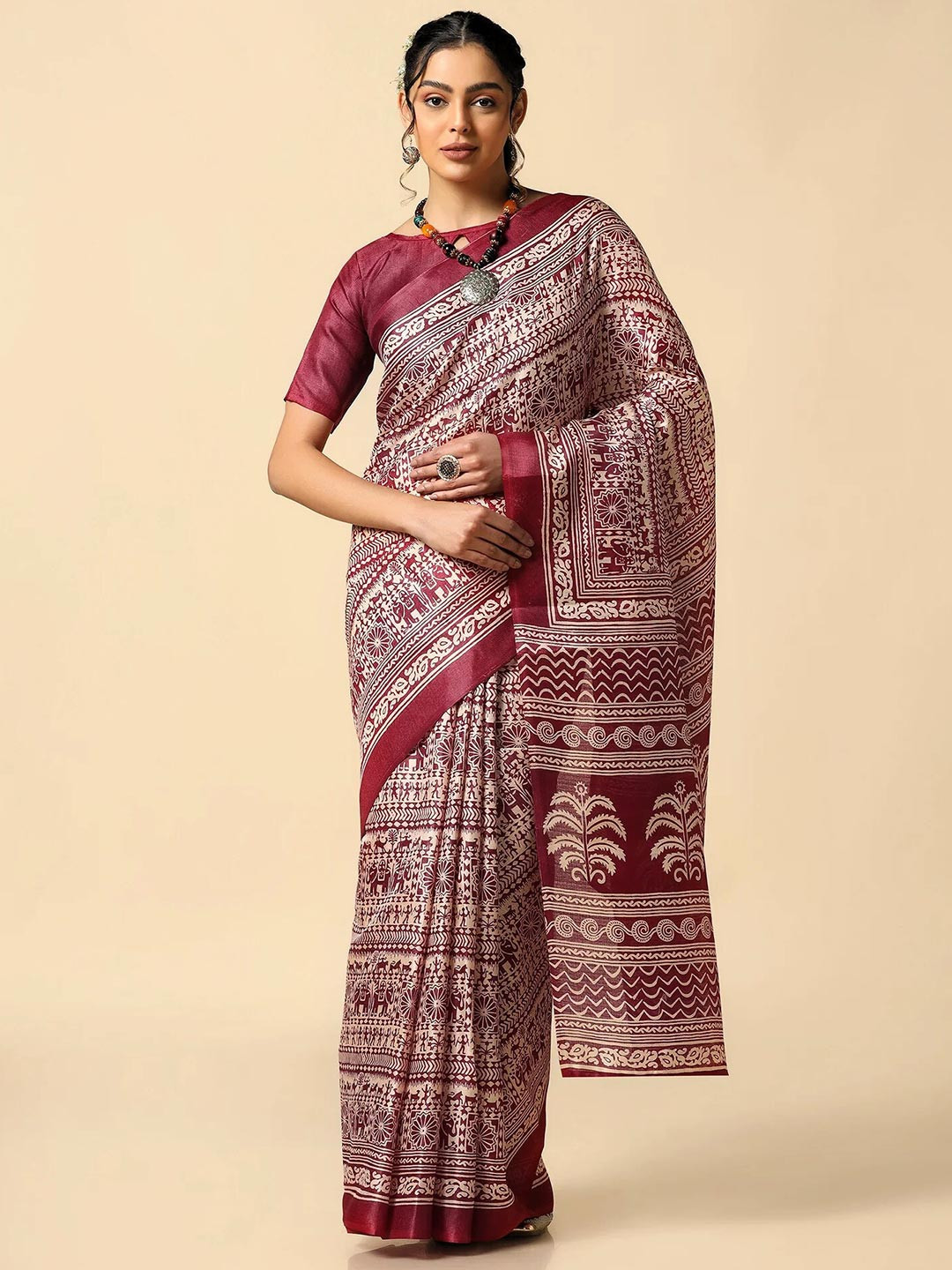 

XO LOVE Ethnic Motifs Bhagalpuri Saree, Maroon