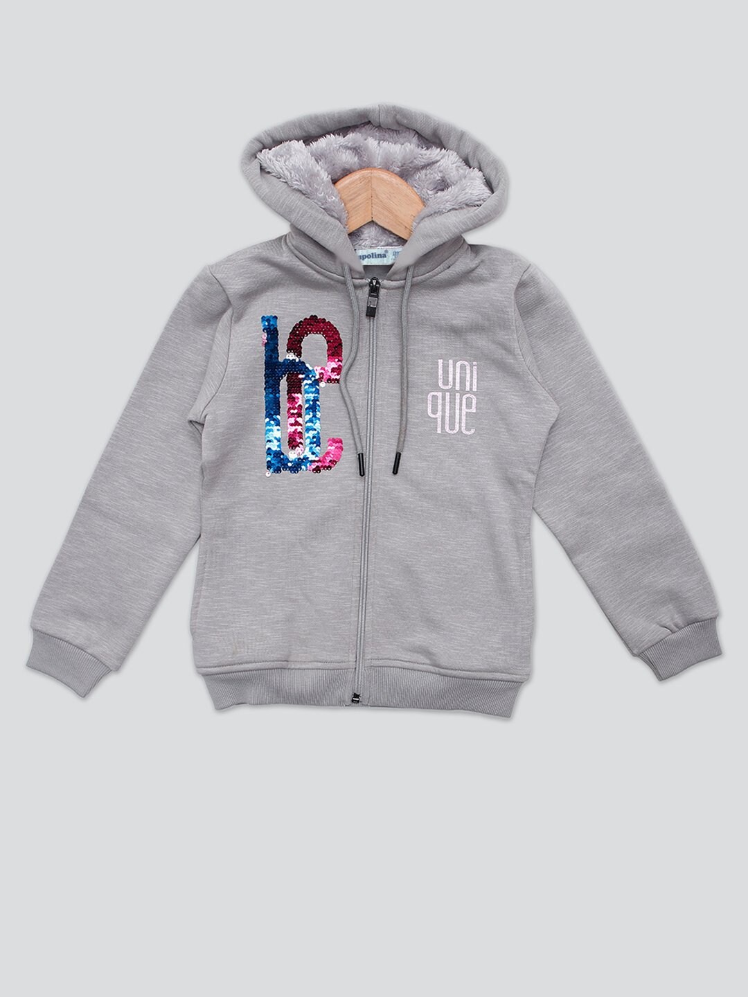 

PAMPOLINA Girls Embellished Hooded Sweatshirt, Grey