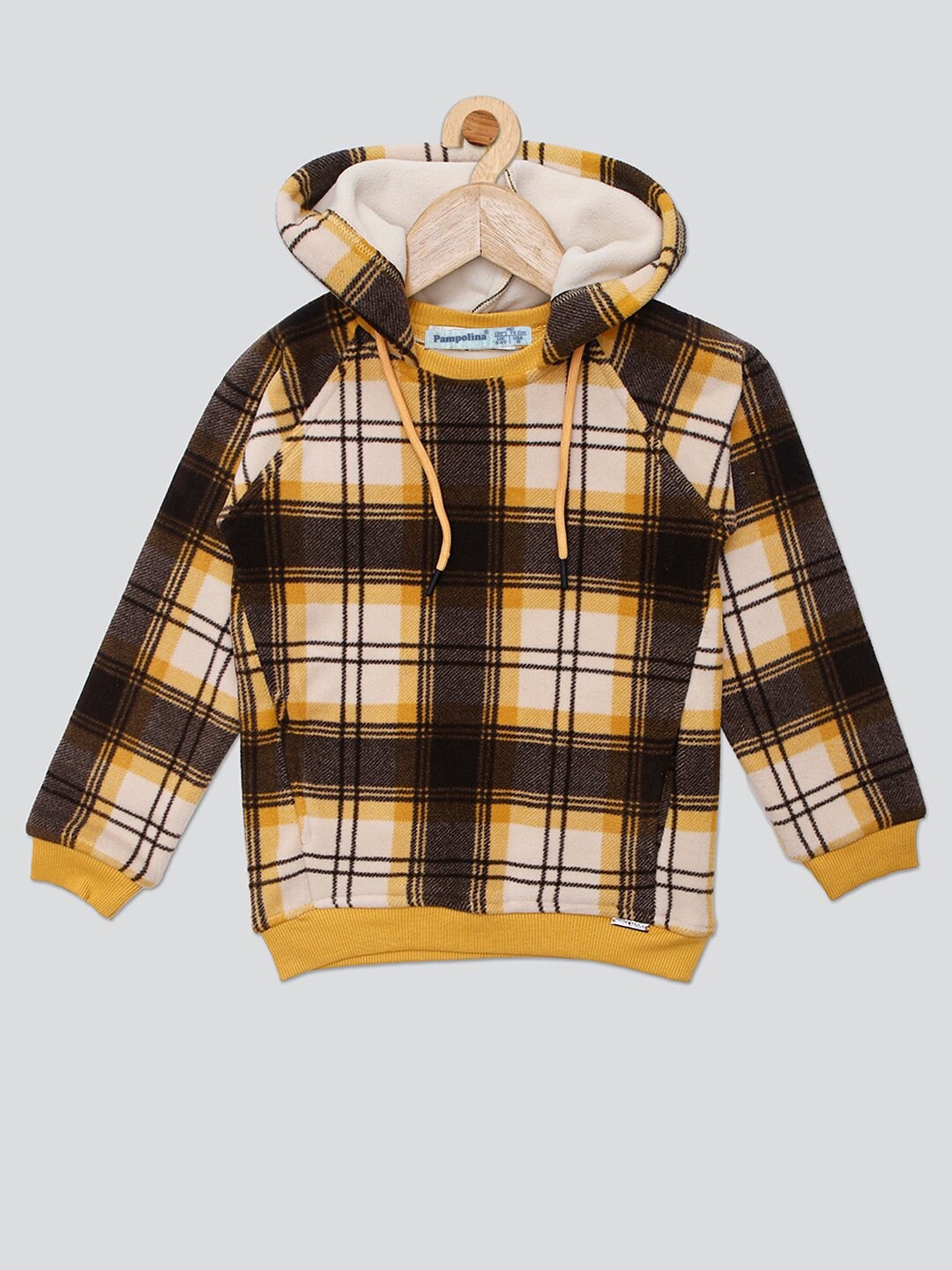 

PAMPOLINA Girls Checked Hooded Fleece Pullover Sweatshirt, Mustard