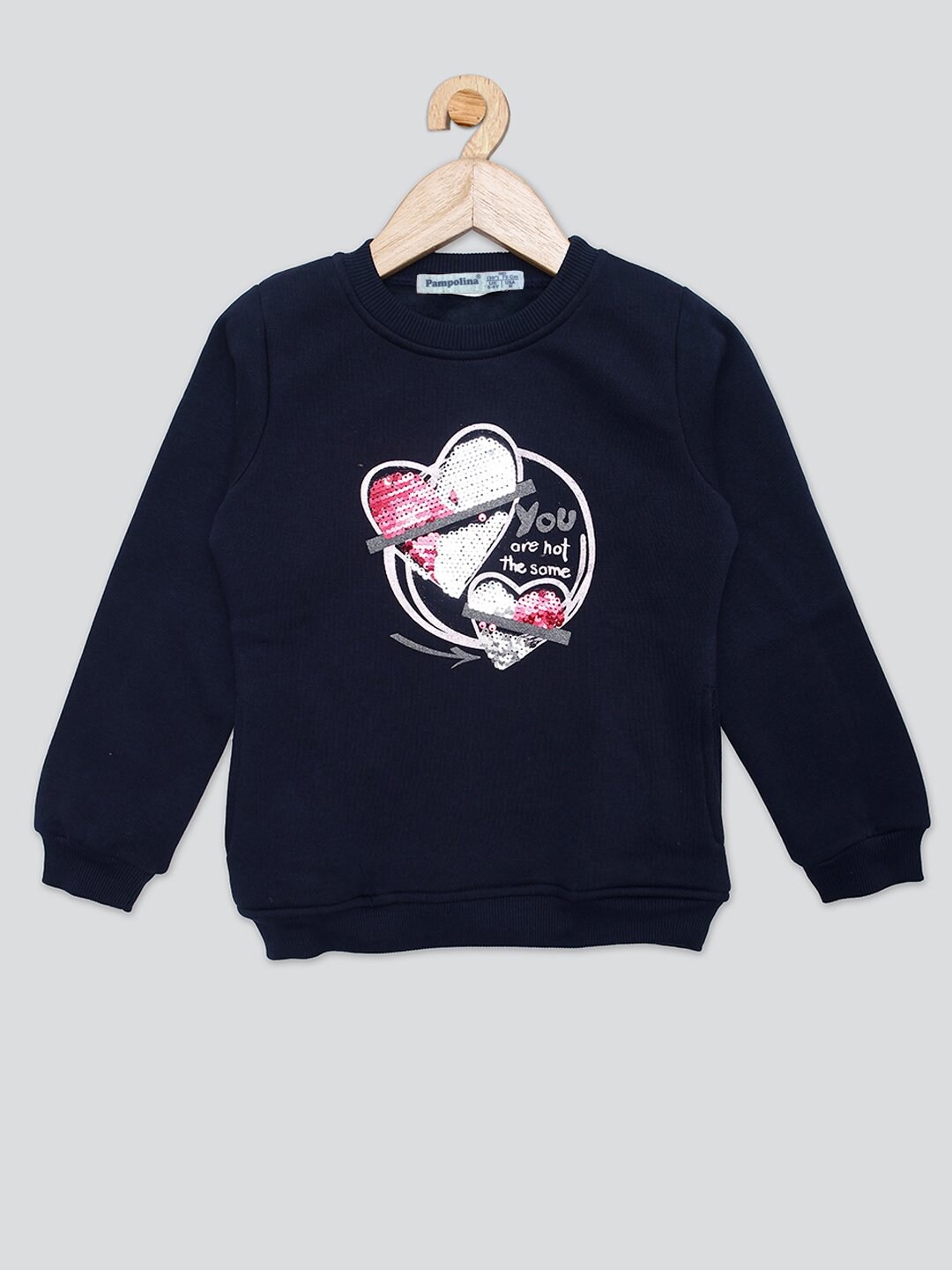 

PAMPOLINA Girls Graphic Printed Sequinned Sweatshirt, Navy blue