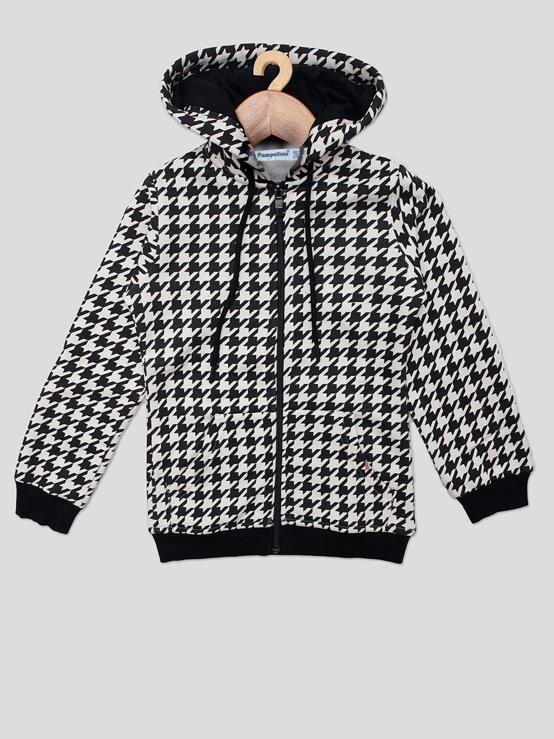 

PAMPOLINA Girls Checked Fleece Hooded Front-Open Sweatshirt, Black
