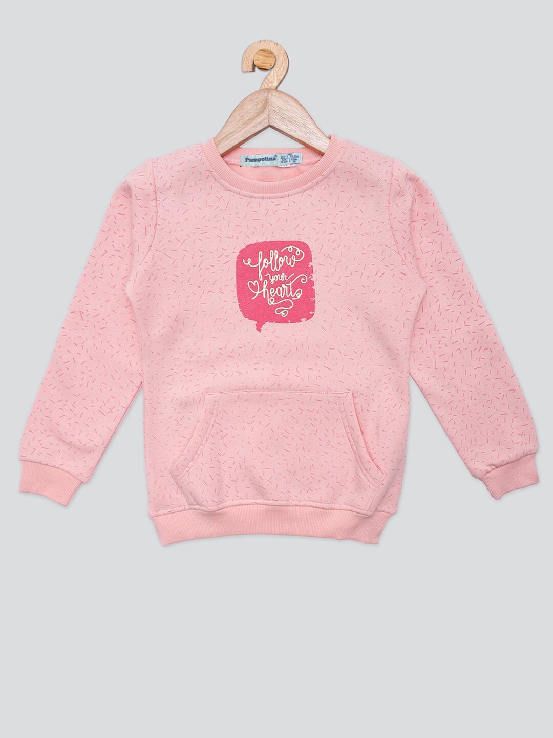 

PAMPOLINA Girls Typography Printed Fleece Sweatshirt, Peach
