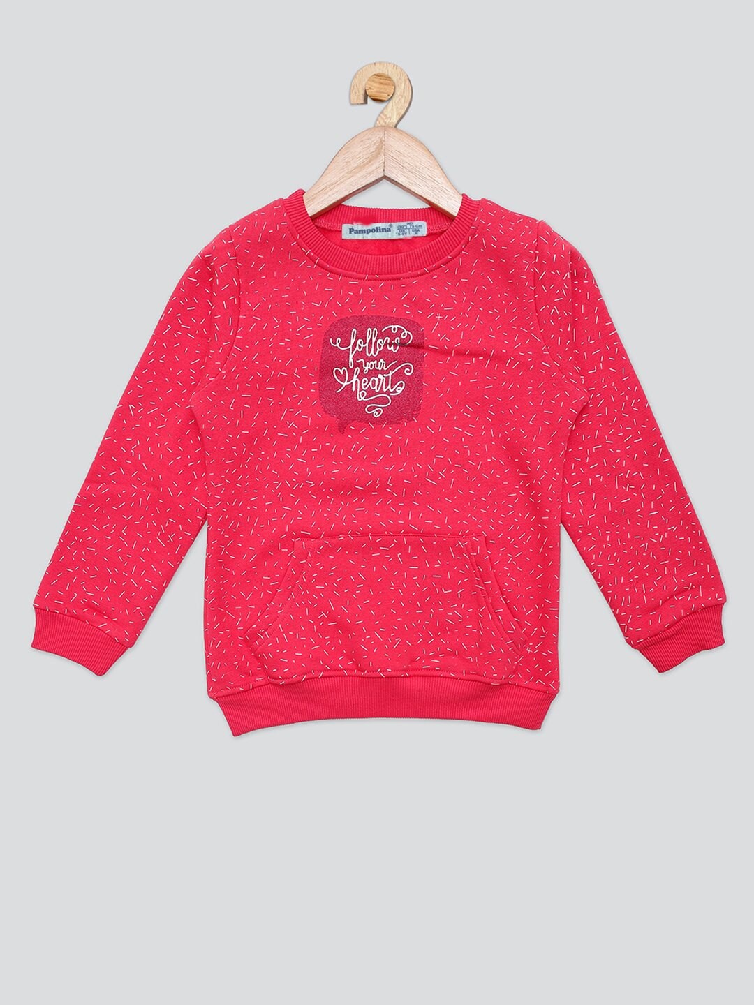 

PAMPOLINA Girls Typography Printed Fleece Pullover Sweatshirt, Coral