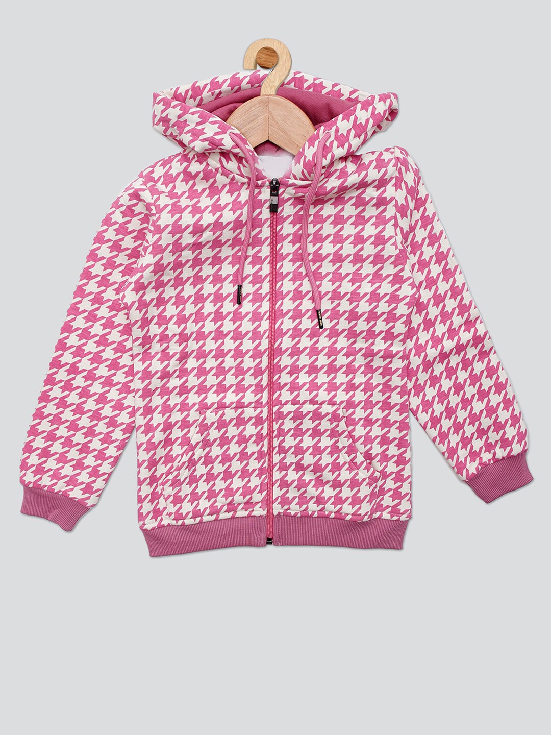 

PAMPOLINA Girls Geometric Printed Hooded Fleece Front-Open Sweatshirt, Pink