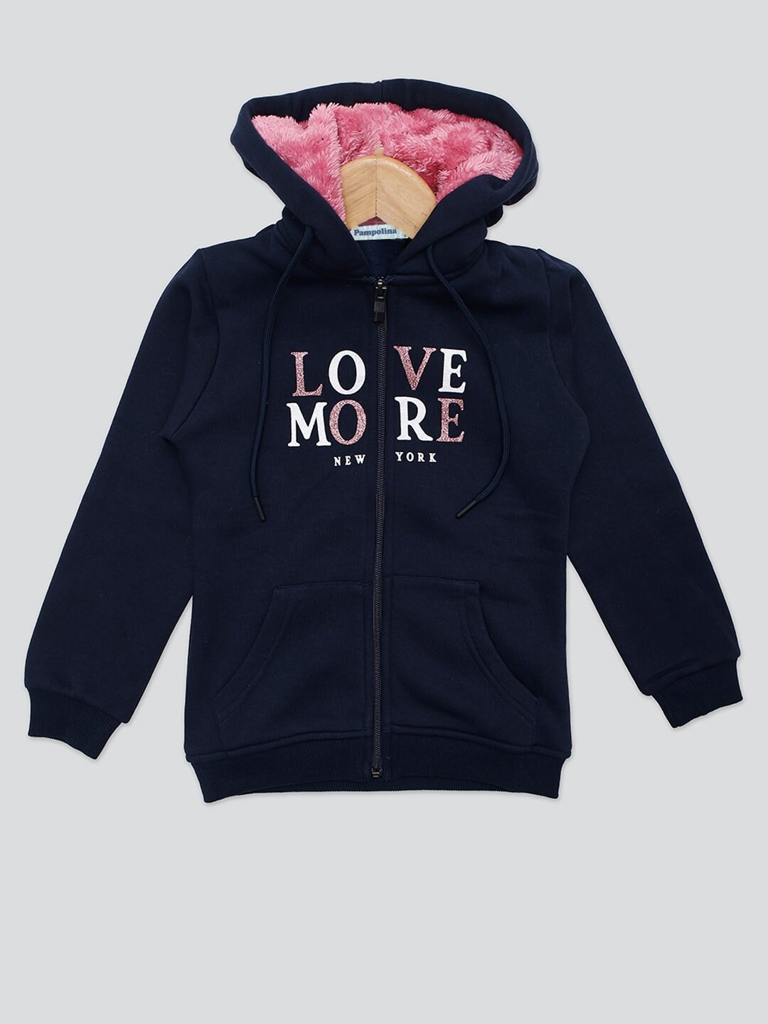 

PAMPOLINA Girls Typography Printed Hooded Sweatshirt, Navy blue