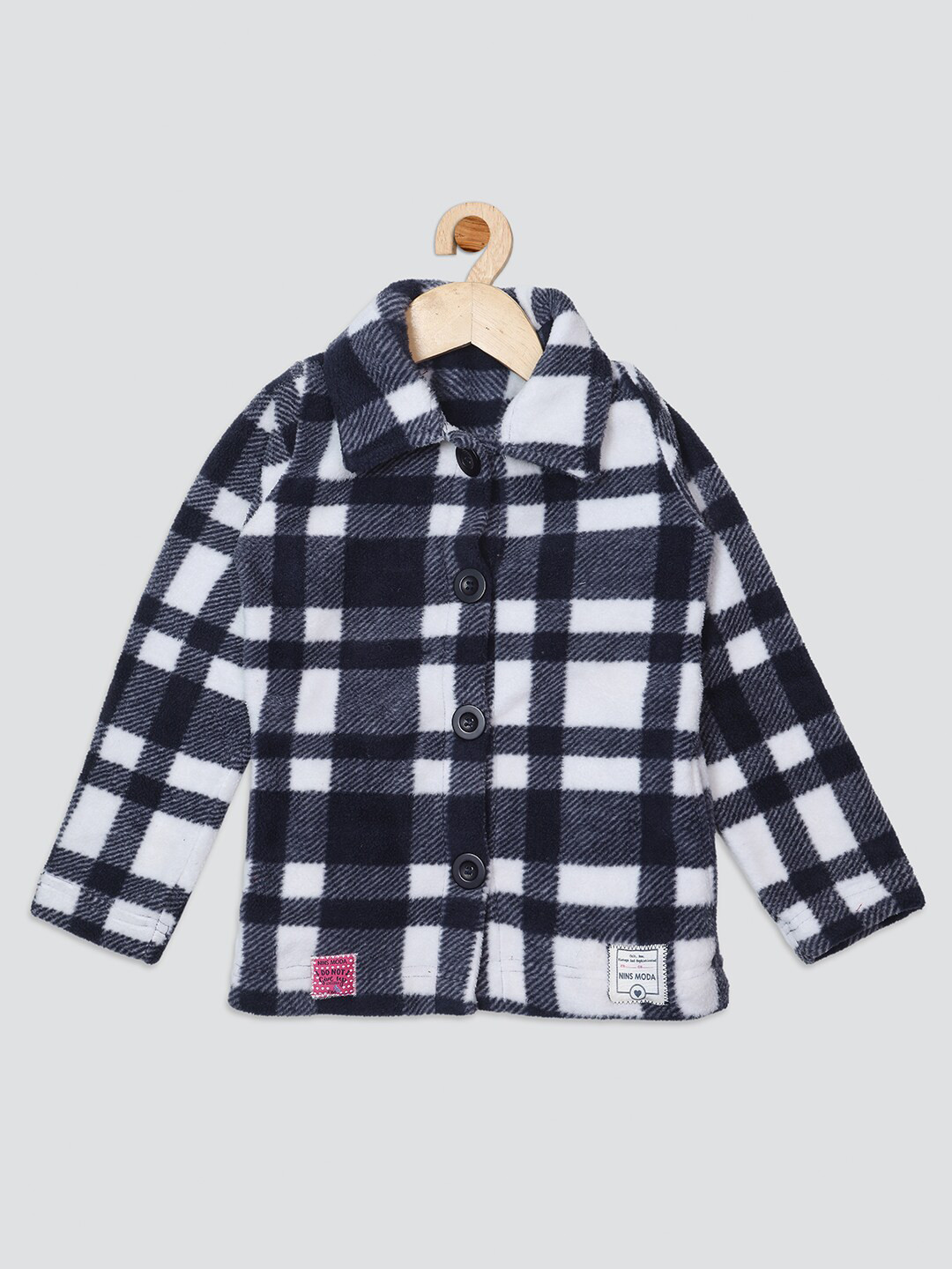 

PAMPOLINA Girls Checked Spread Collar Shacket, Navy blue