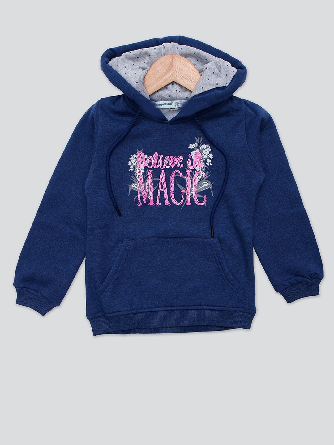 

PAMPOLINA Girls Typography Printed Hooded Pullover Sweatshirt, Navy blue