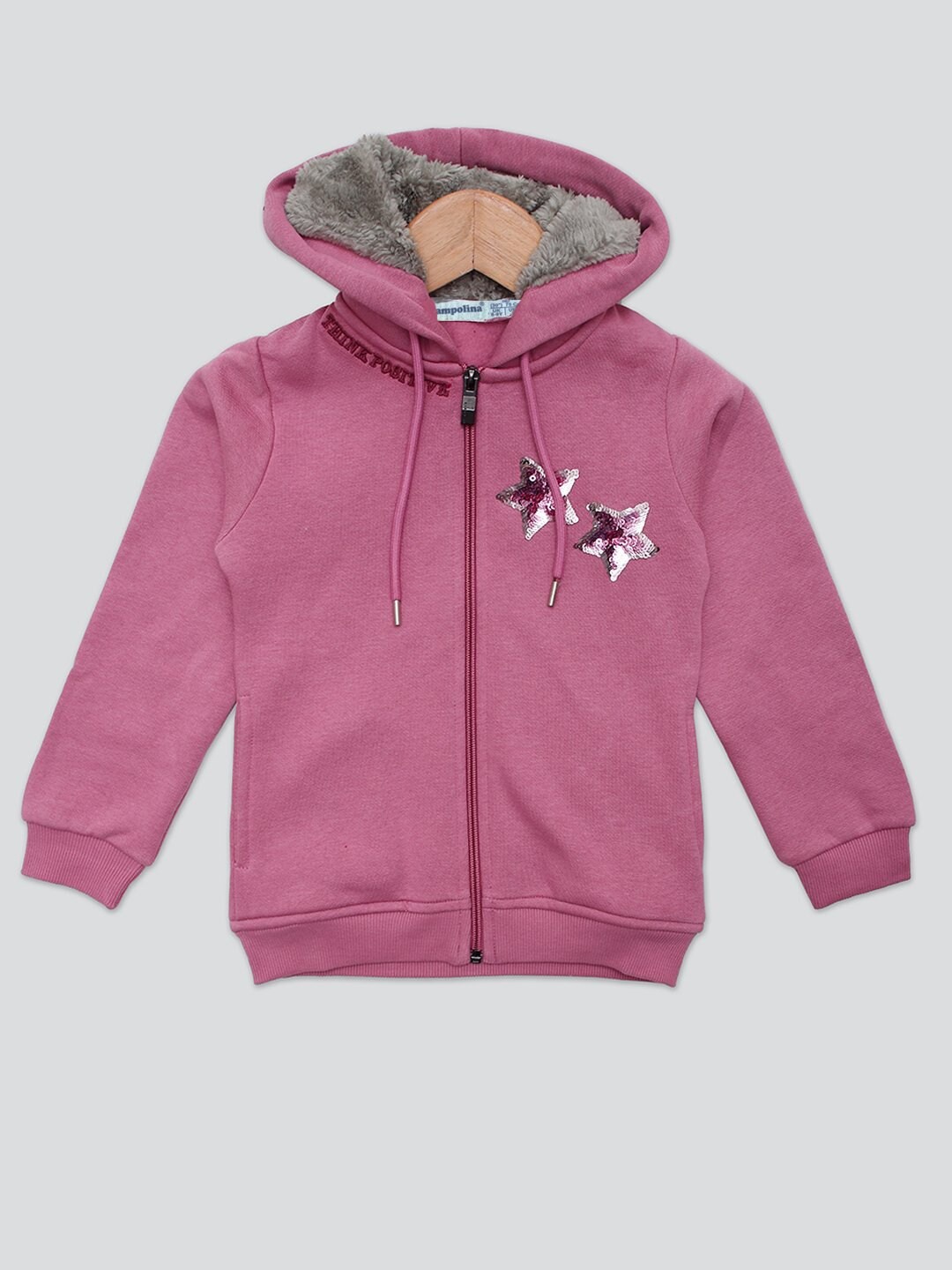 

PAMPOLINA Hooded Front Open Fleece Sweatshirt With Sequin Detail, Pink