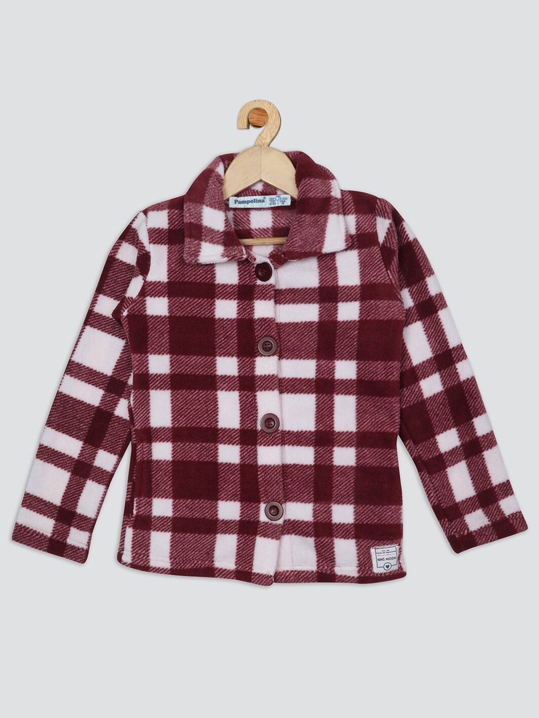 

PAMPOLINA Girls Checked Fleece Front-Open Sweatshirt, Maroon