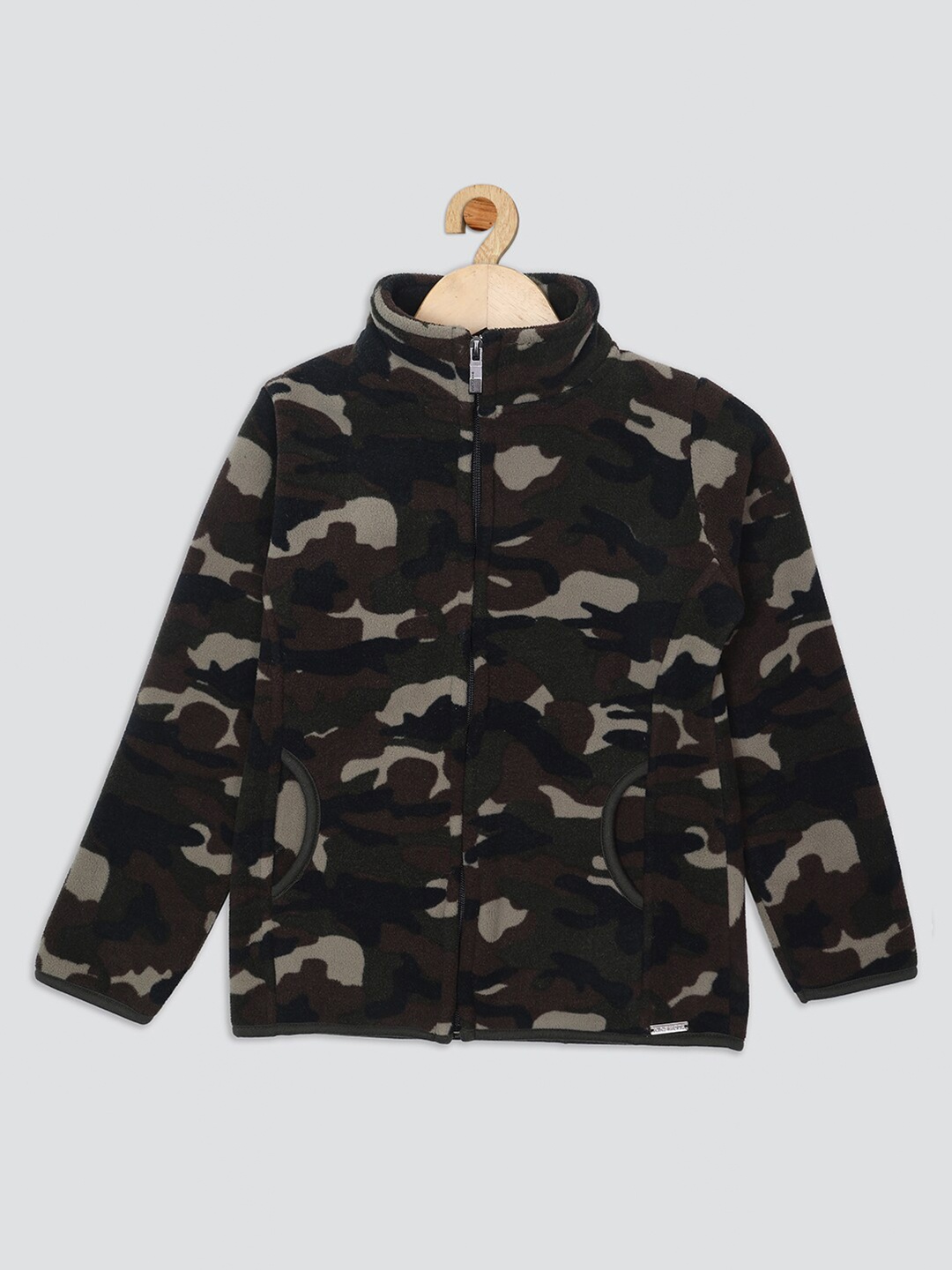 

PAMPOLINA Girls Camouflage Printed Fleece Front-Open Sweatshirt, Olive