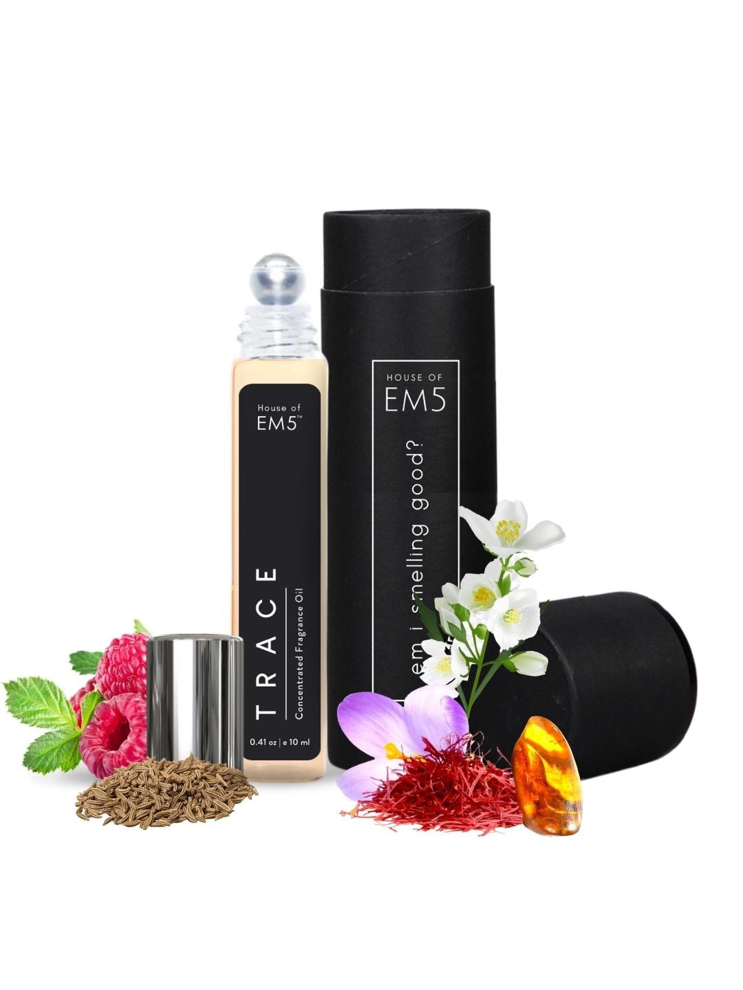 

EM5 Trace Unisex Alcohol Free Perfume Roll On - Leather Amber Warm Spicy - 10ML, Transparent