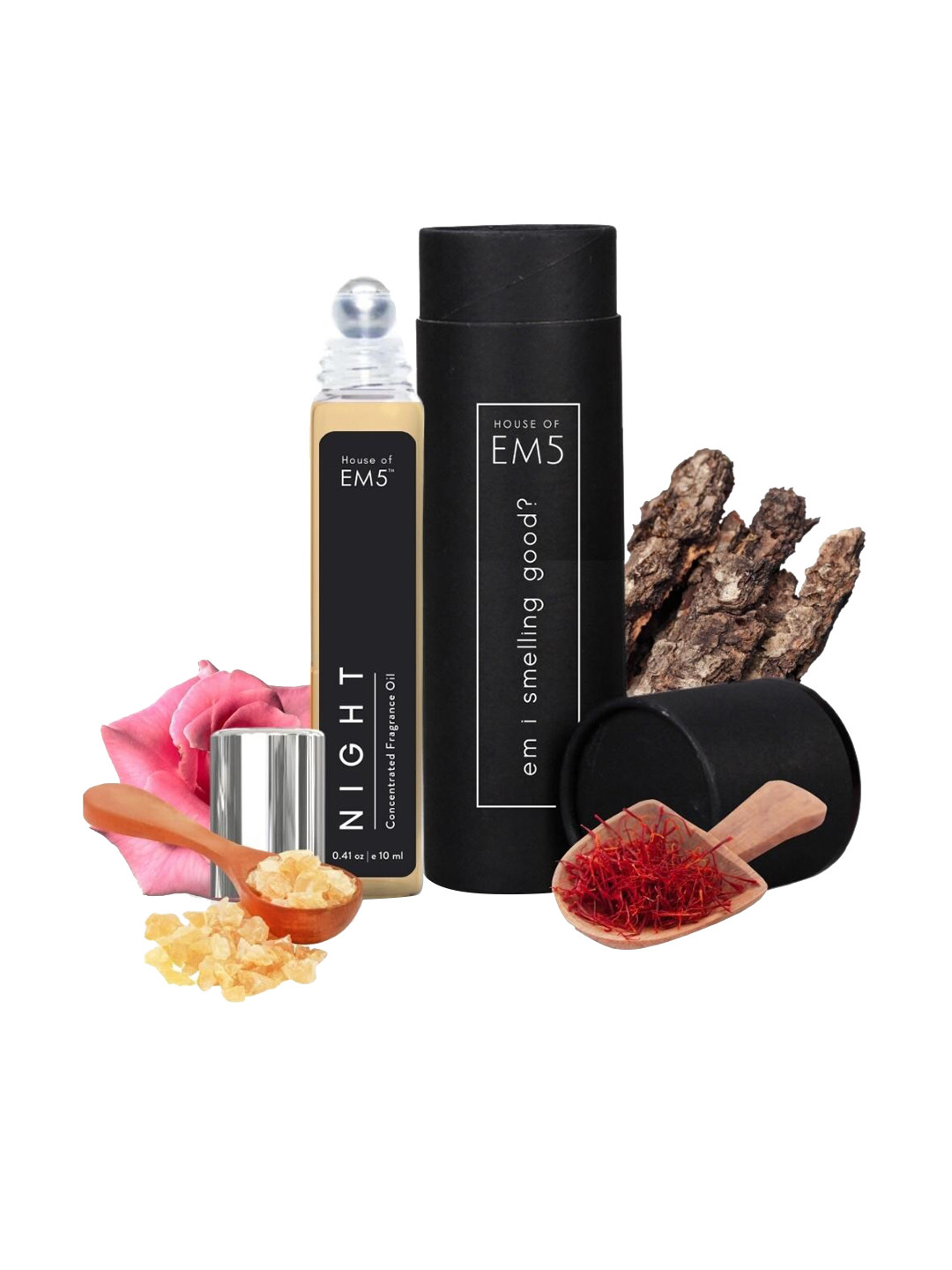 

EM5 Night Unisex Alcohol Free Perfume Roll On - Amber Woody Rose - 10ML, Transparent