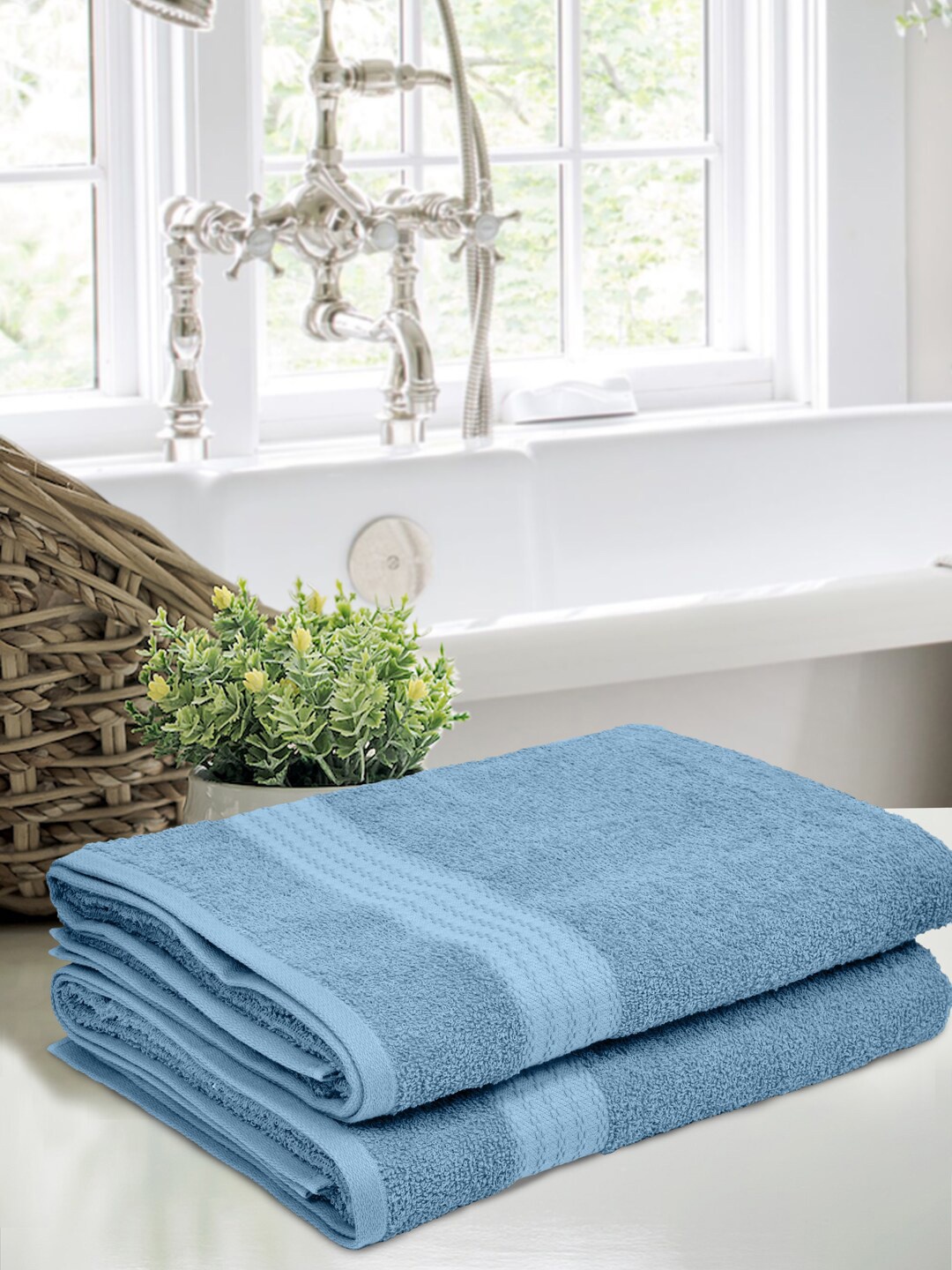 

Home Fresh Blue 2-Pieces Pure Cotton Bath Towels