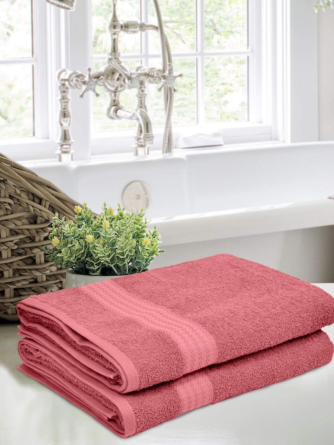

Home Fresh Trisafe 2-Pcs Peach-Coloured 400 GSM Pure Cotton Bath Towels