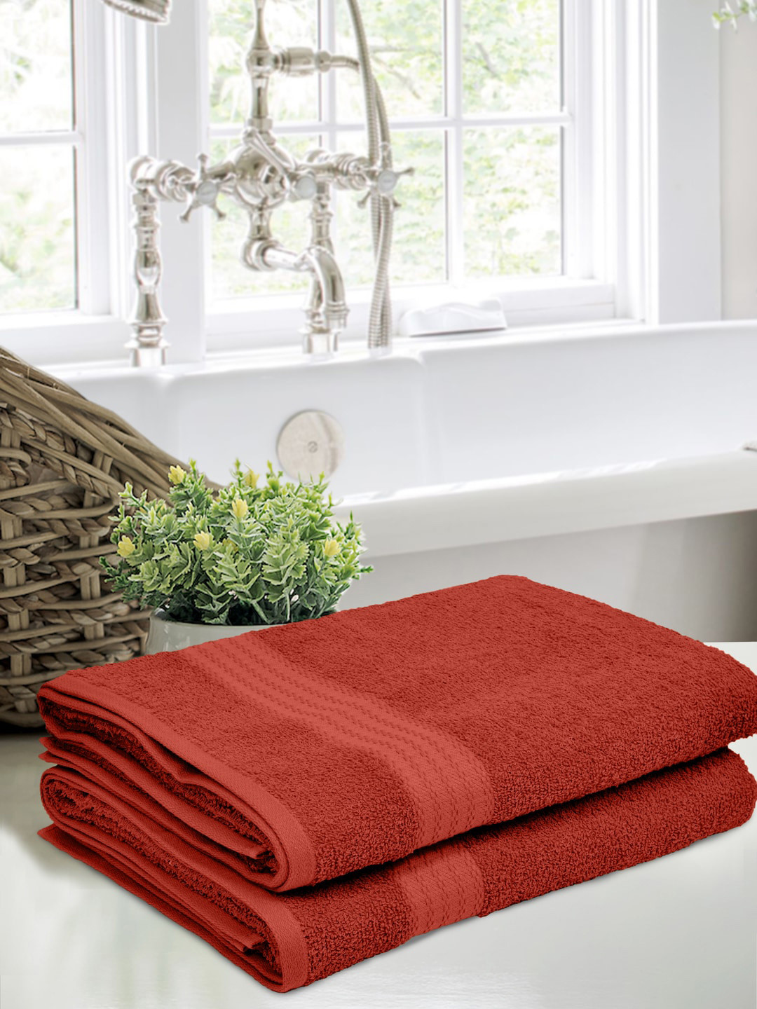 

Home Fresh Rust 2-Pieces Orange-color Pure Cotton Bath Towels