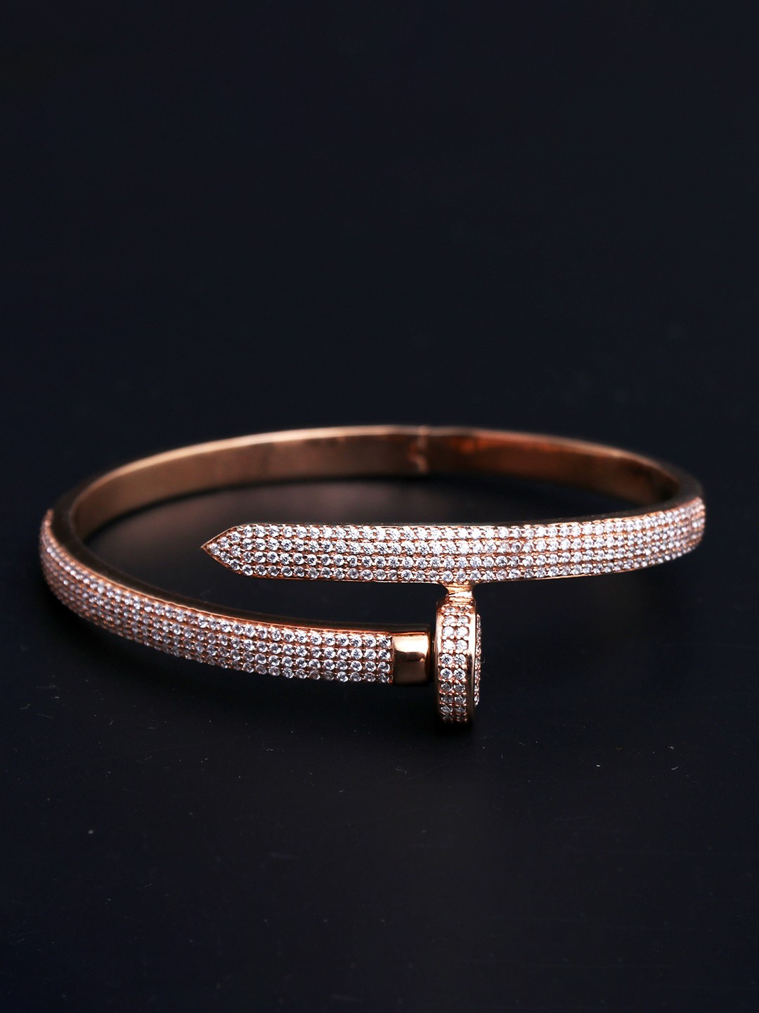 

HIFLYER JEWELS Sterling Silver Rose Gold-Plated AD Studded Bangle-Style Bracelet