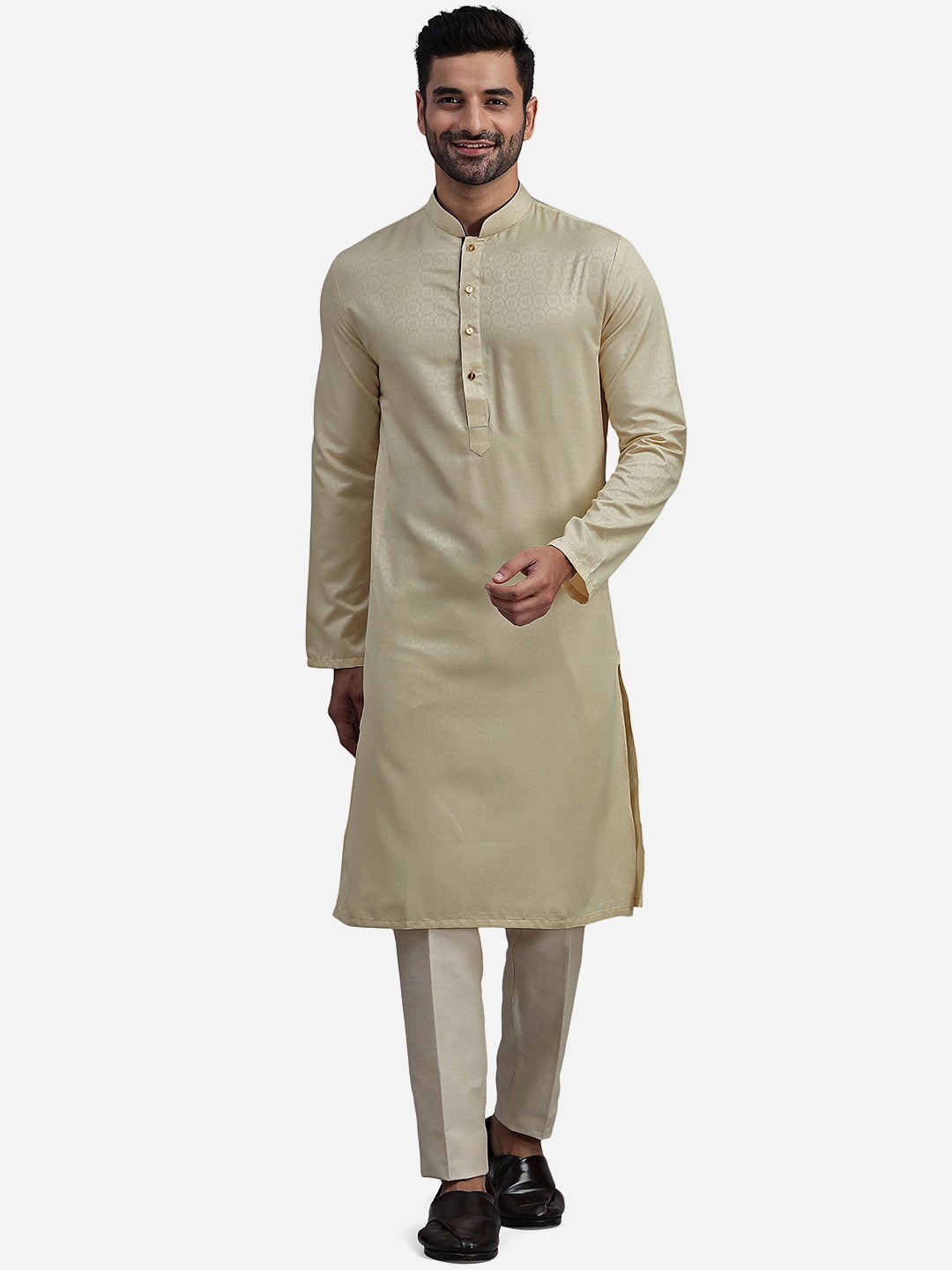 

THE KURTA COMPANY Ethnic Woven Design Straight Kurta, Beige