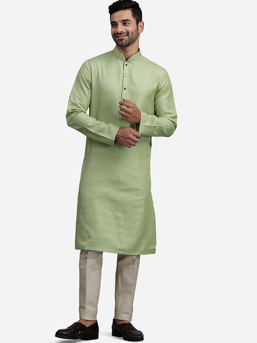 

THE KURTA COMPANY Self Designed Silk Kurta, Green