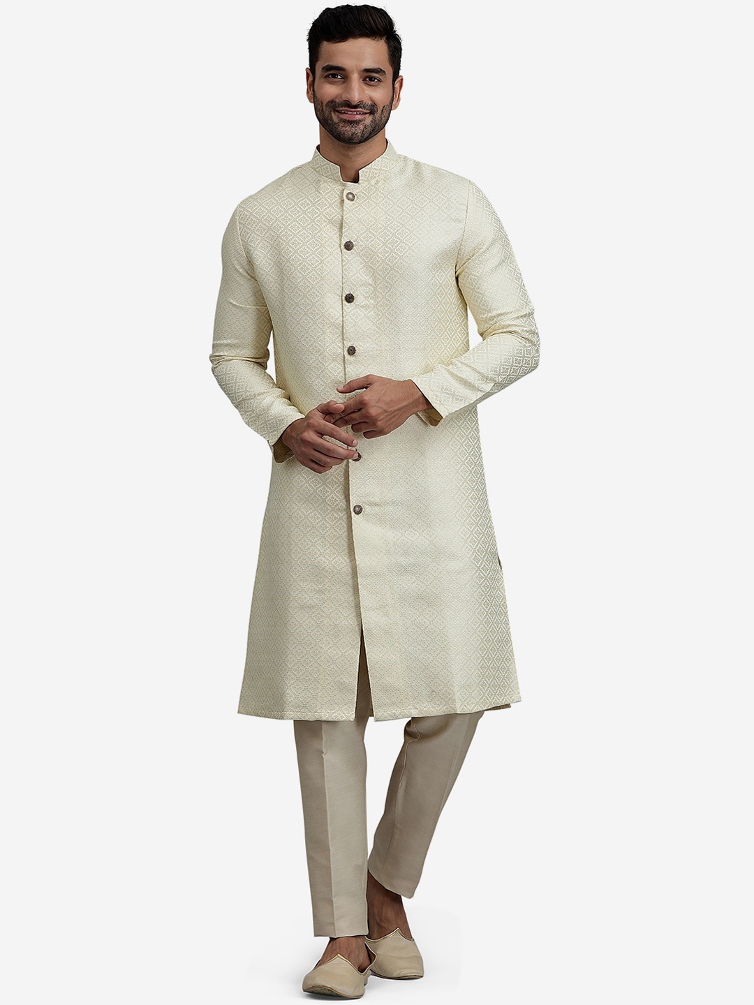 

THE KURTA COMPANY Woven Design Jacquard Front Open Regular Kurta, White