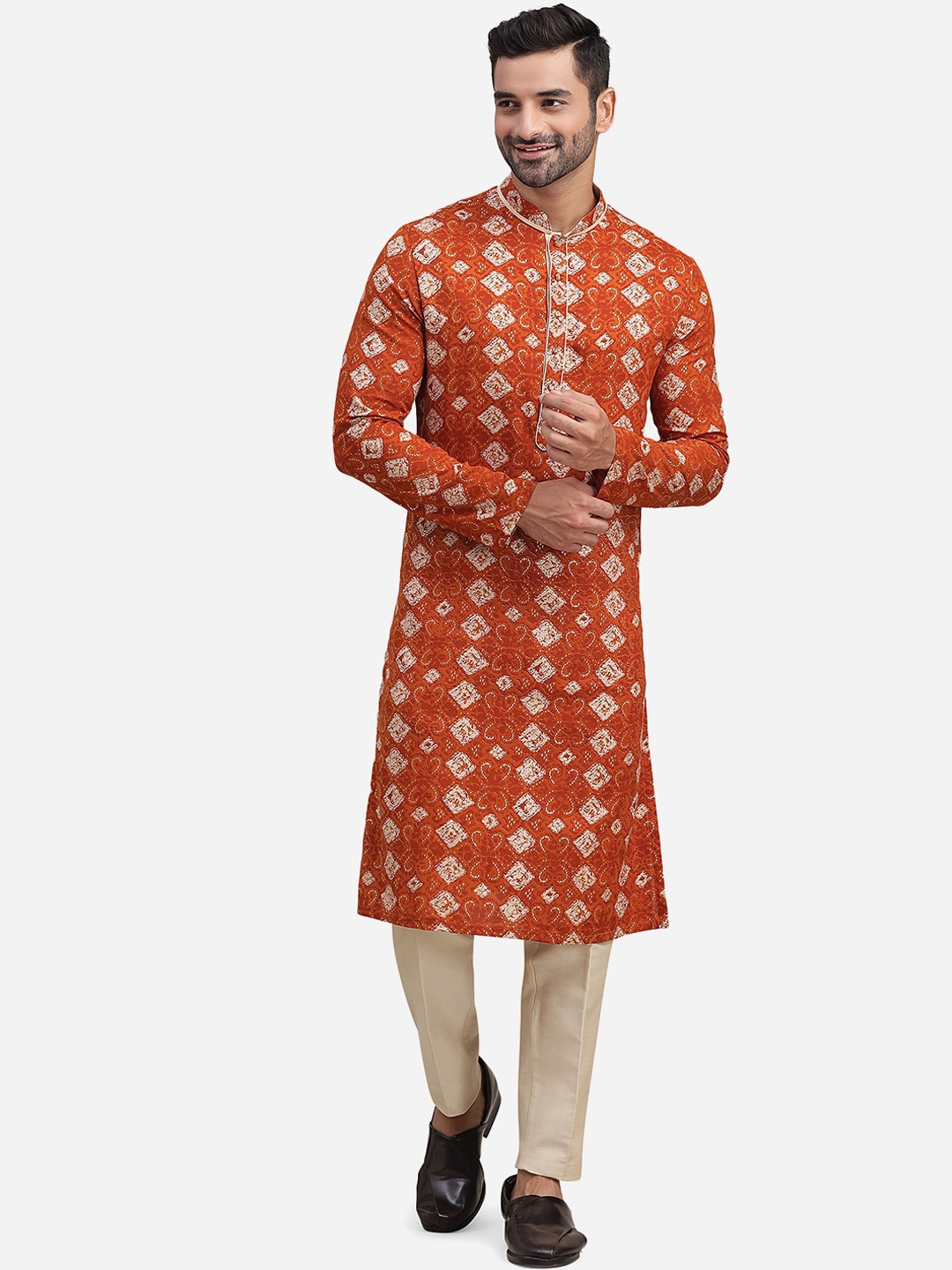 

THE KURTA COMPANY Ethnic Motifs Printed Straight Kurta, Orange
