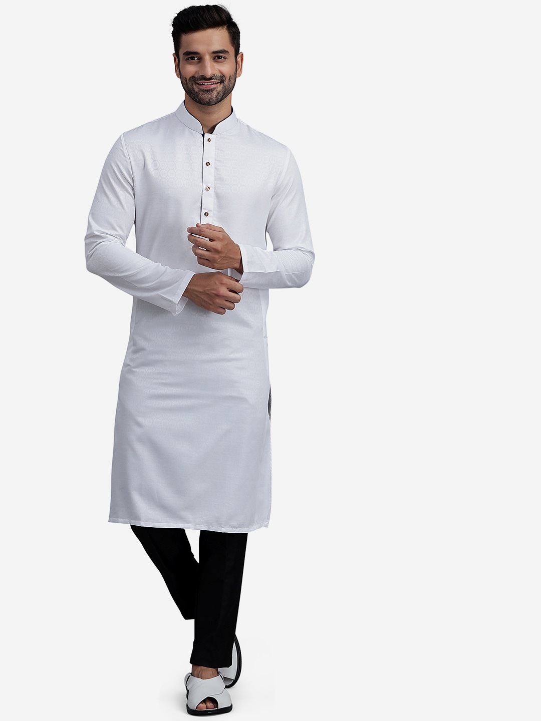 

THE KURTA COMPANY Mandarin Collar Straight Kurta, White