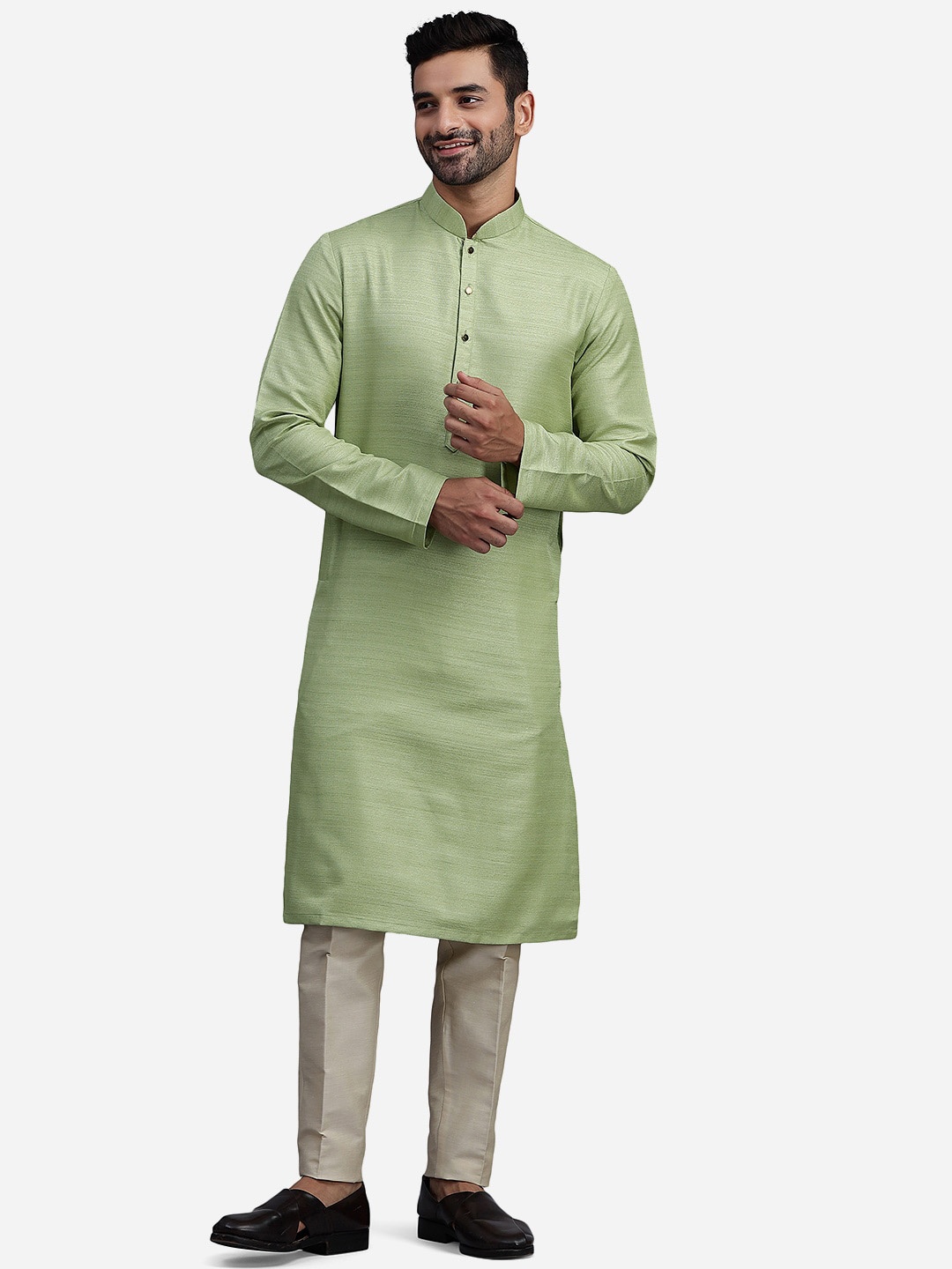 

THE KURTA COMPANY Mandarin Collar Straight Kurta, Green