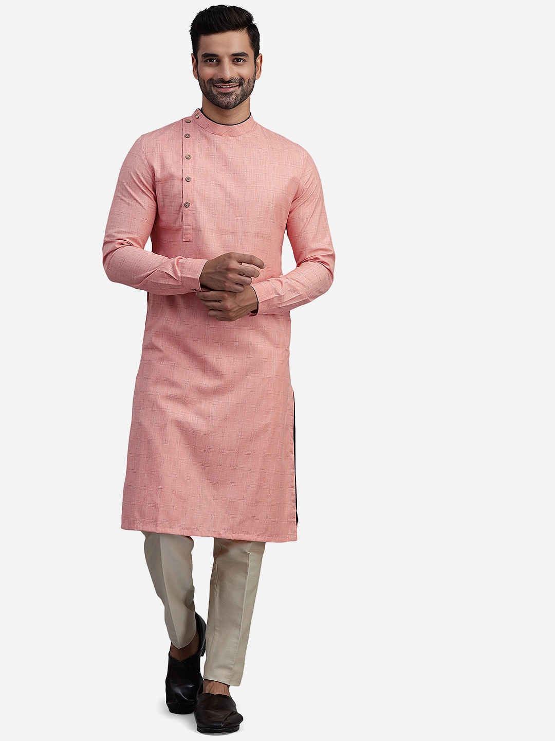 

THE KURTA COMPANY Mandarin Collar Straight Kurta, Peach