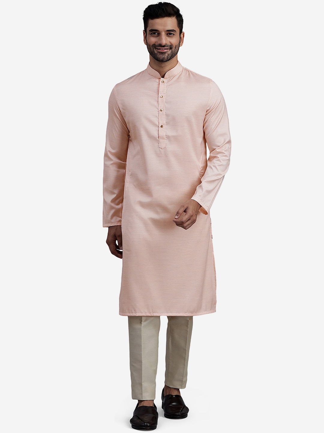 

THE KURTA COMPANY Mandarin Collar Straight Kurta, Peach