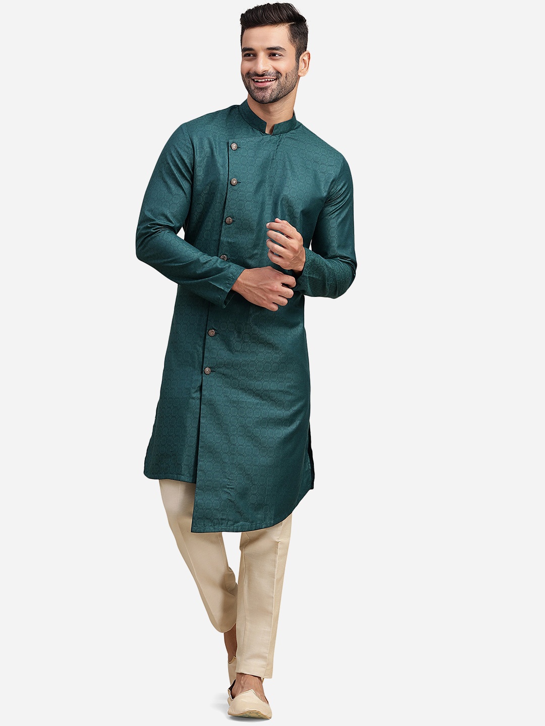 

THE KURTA COMPANY Mandarin Collar Straight Kurta, Green