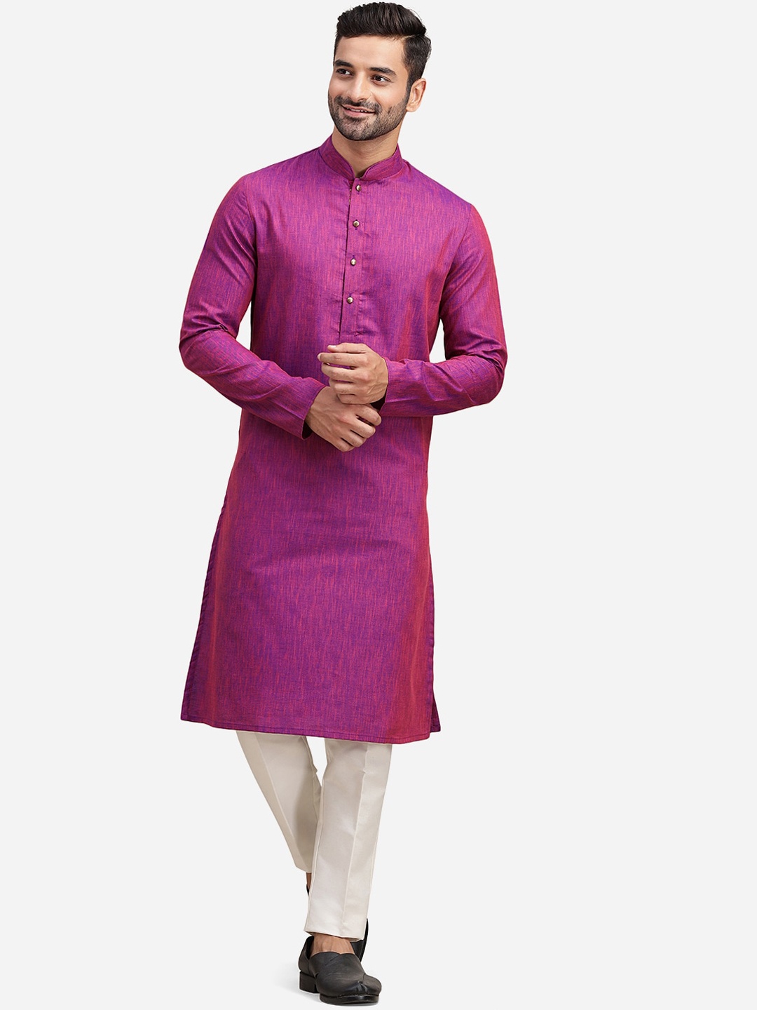 

THE KURTA COMPANY Mandarin Collar Straight Kurta, Pink