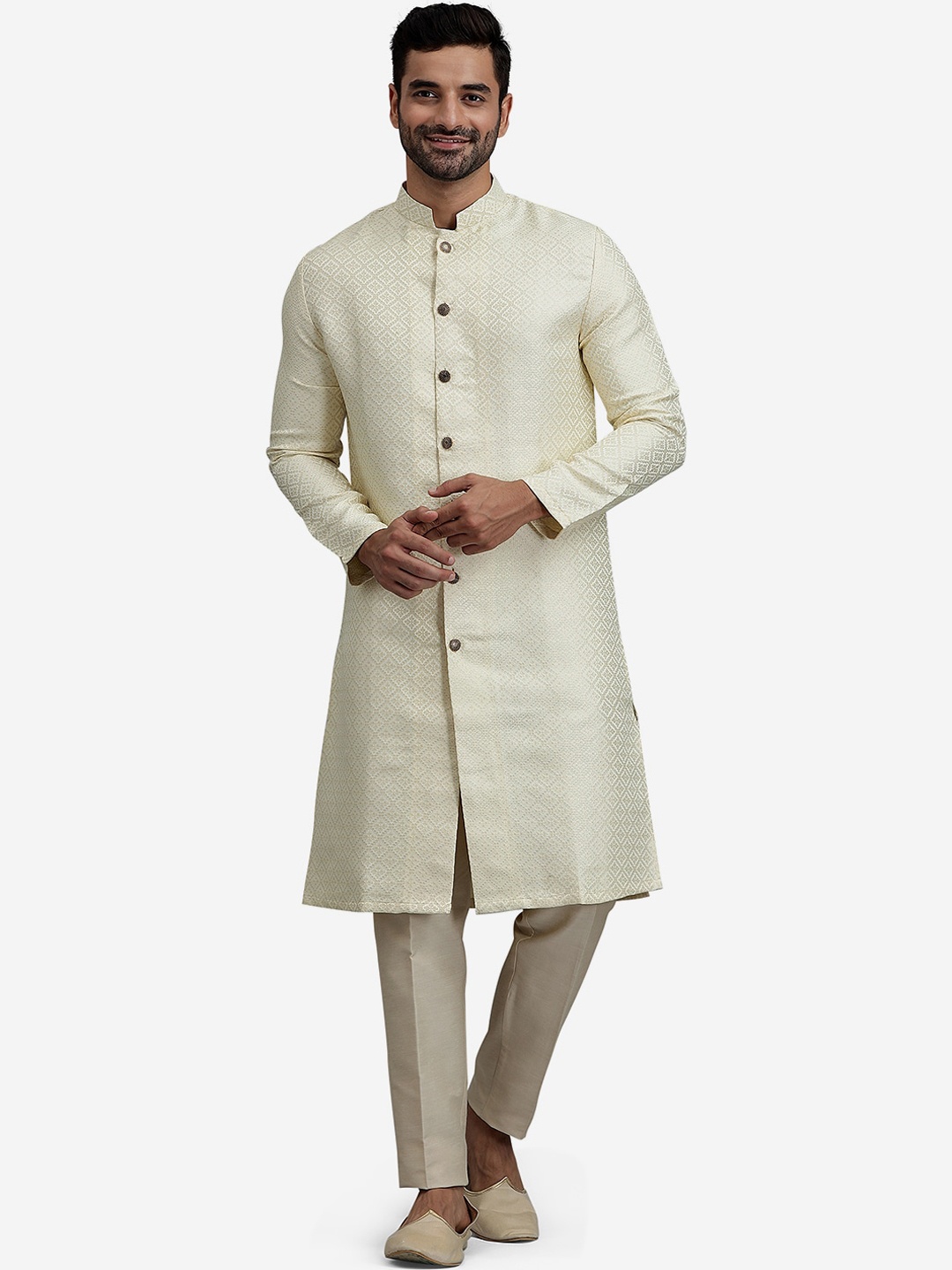 

THE KURTA COMPANY Ethnic Motifs Woven Design Jacquard Kurta, White