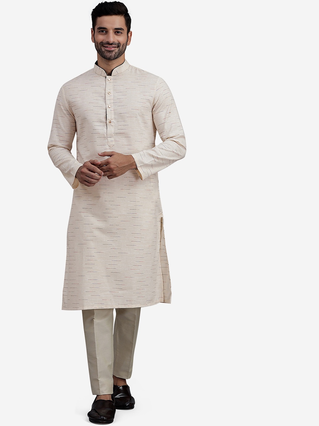 

THE KURTA COMPANY Self Designed Thread Work Kurta, Cream