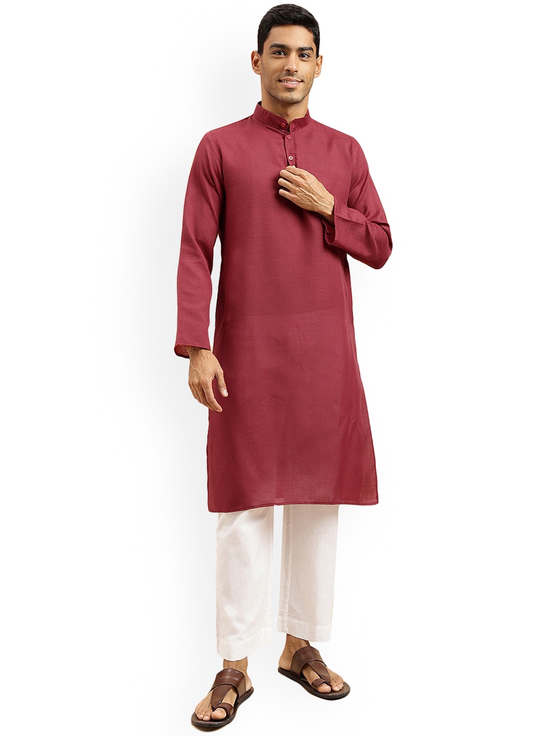 

Nimayaa Mandarin Collar Straight Pure Cotton Kurta, Maroon