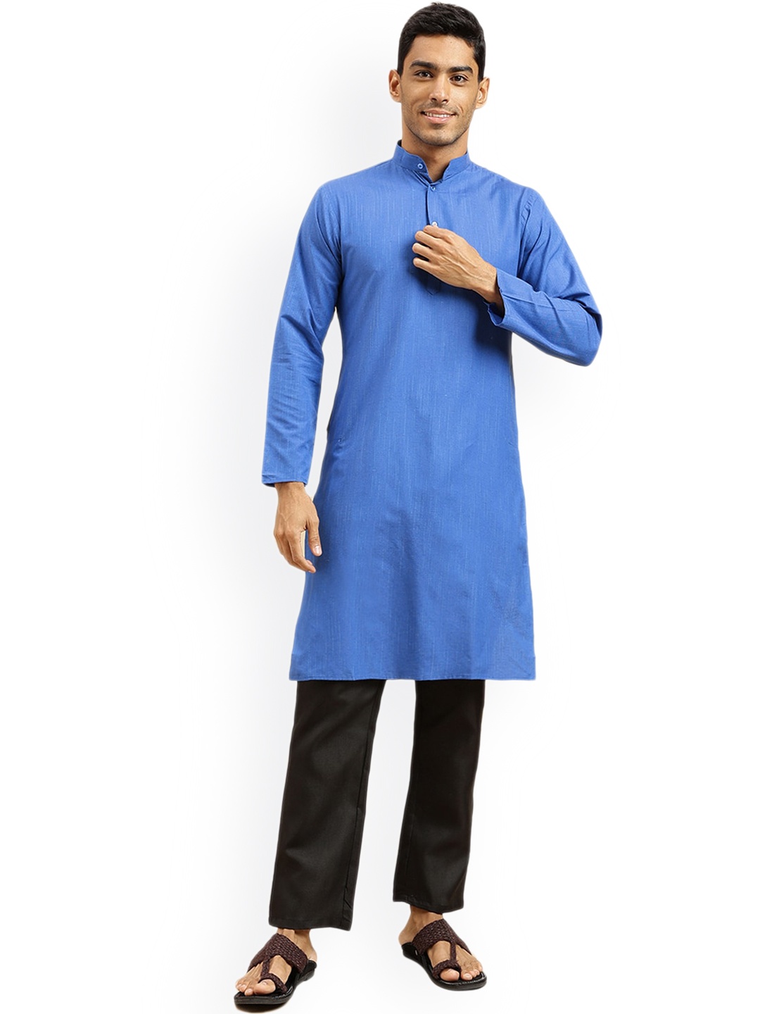 

Nimayaa Band Collar Straight Pure Cotton Kurta, Blue