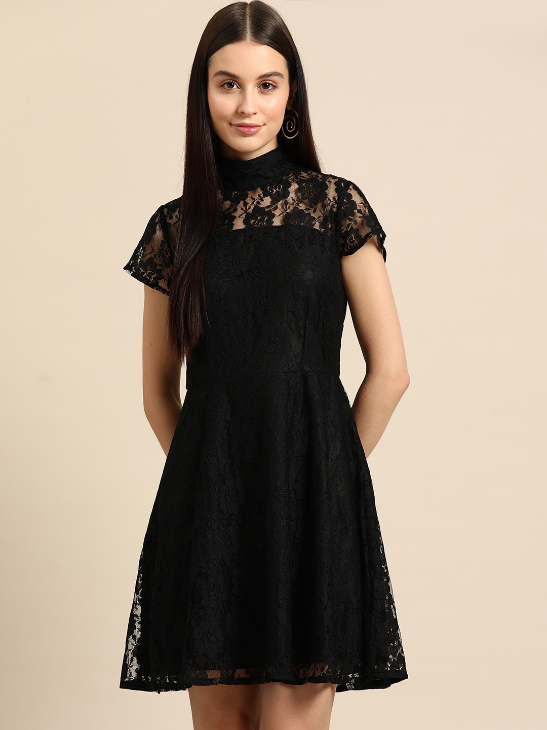 

DODO & MOA Floral Lace A-Line Dress, Black