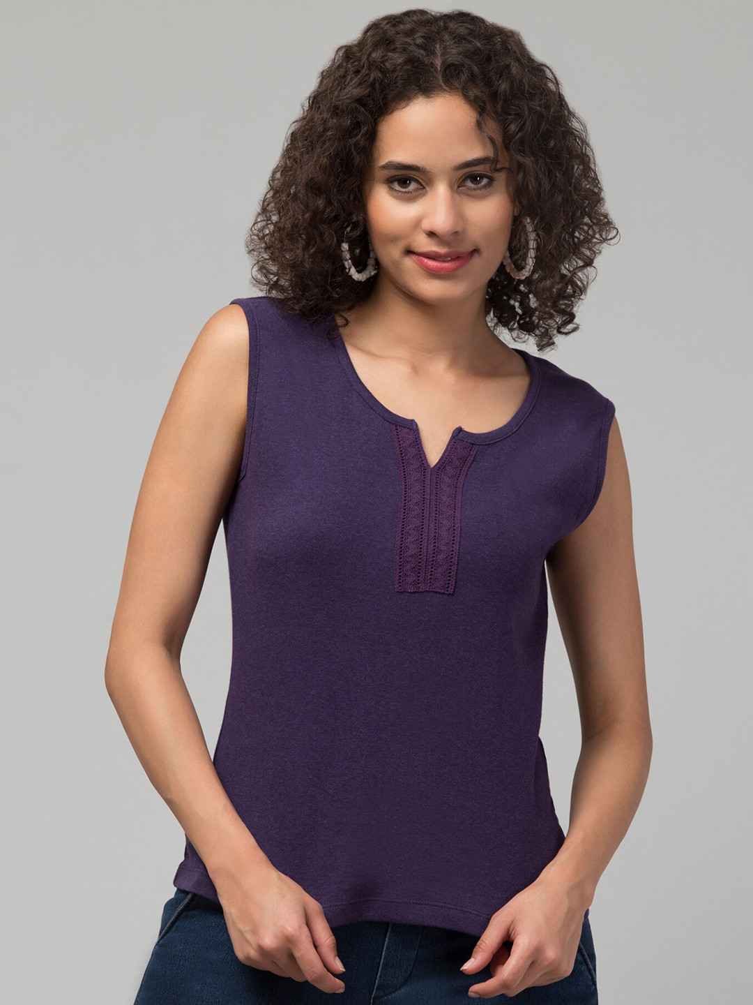 

Hive91 Notched Neck Relaxed Fit Top, Purple