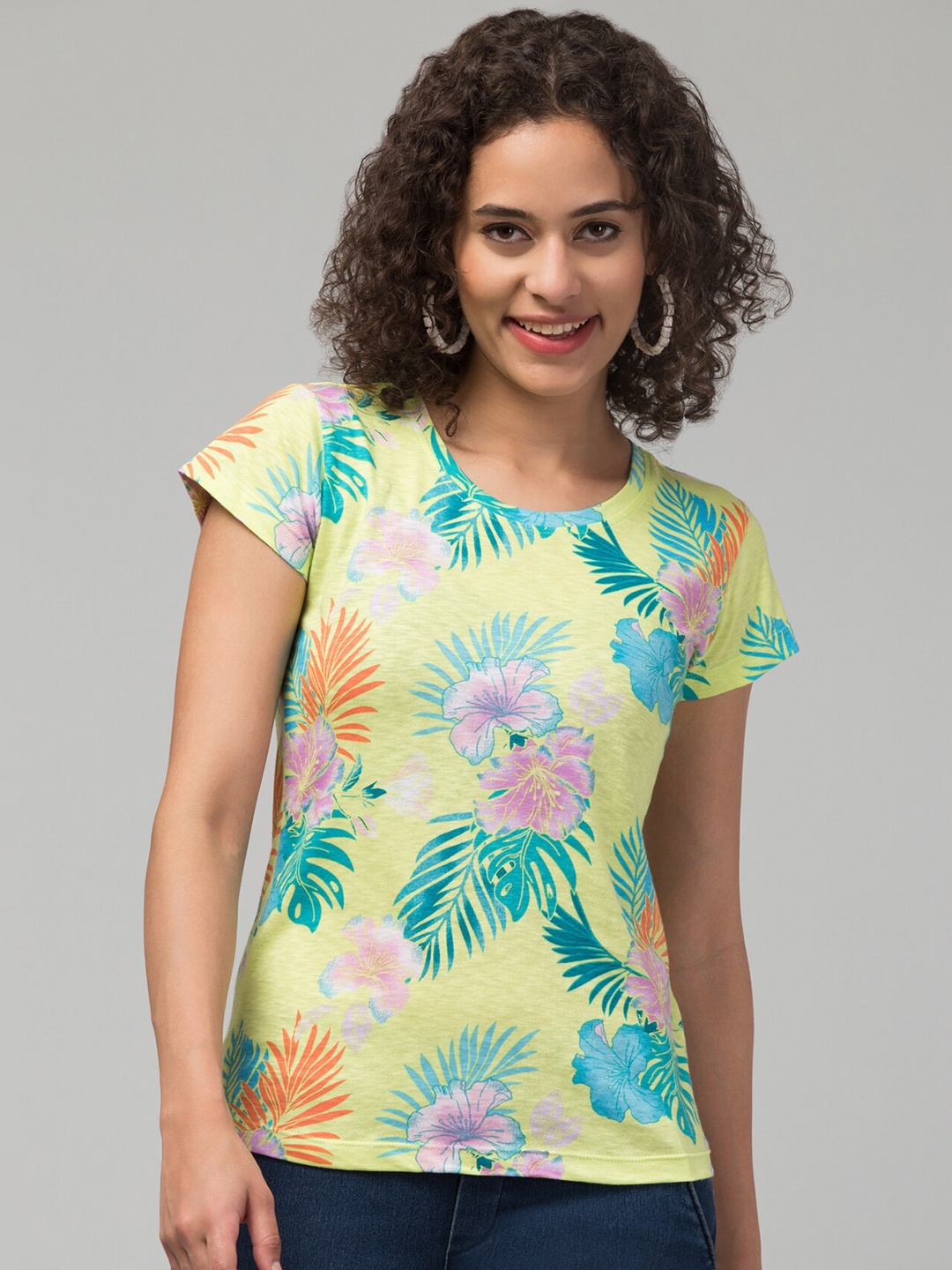 

Hive91 Floral Printed T-shirt, Lime green